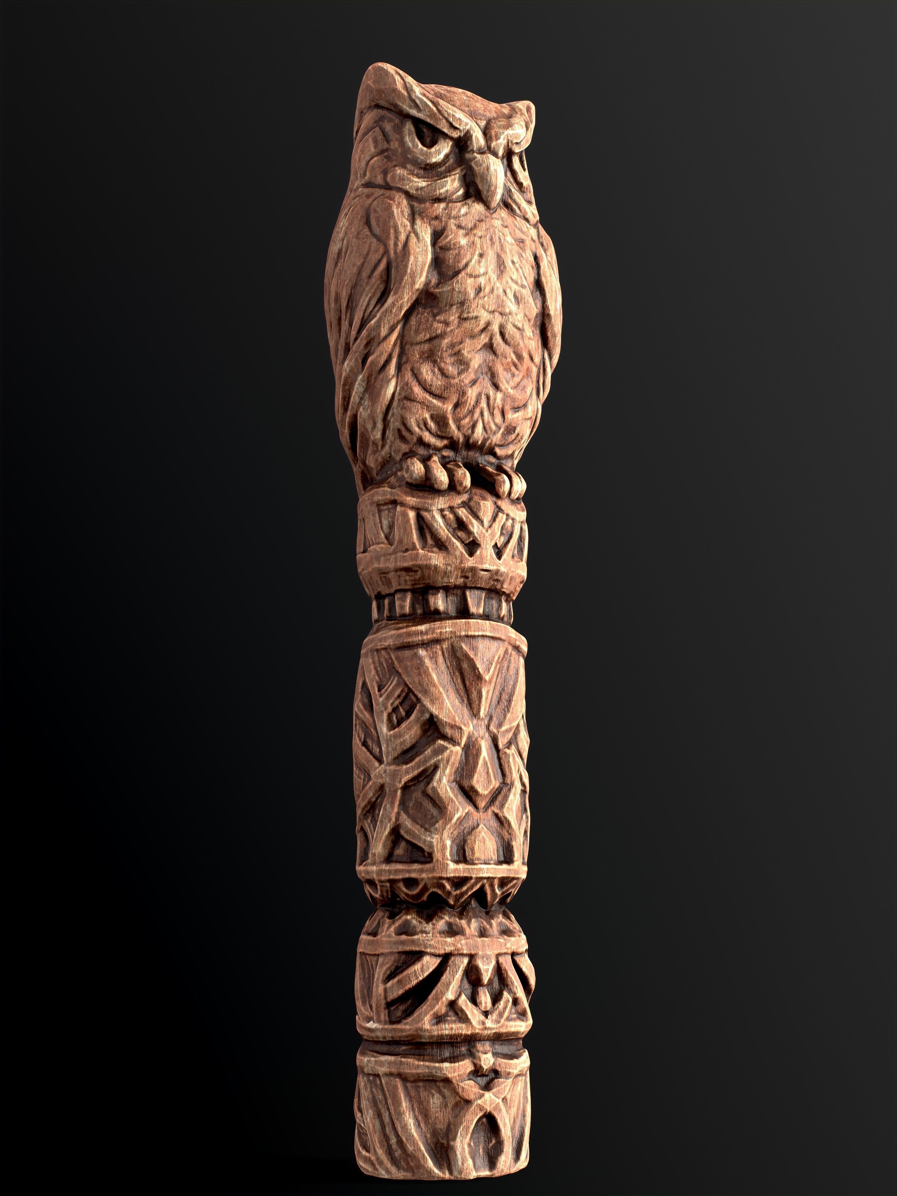 Wooden Totem Owl Pole  Low-poly 3D model_24