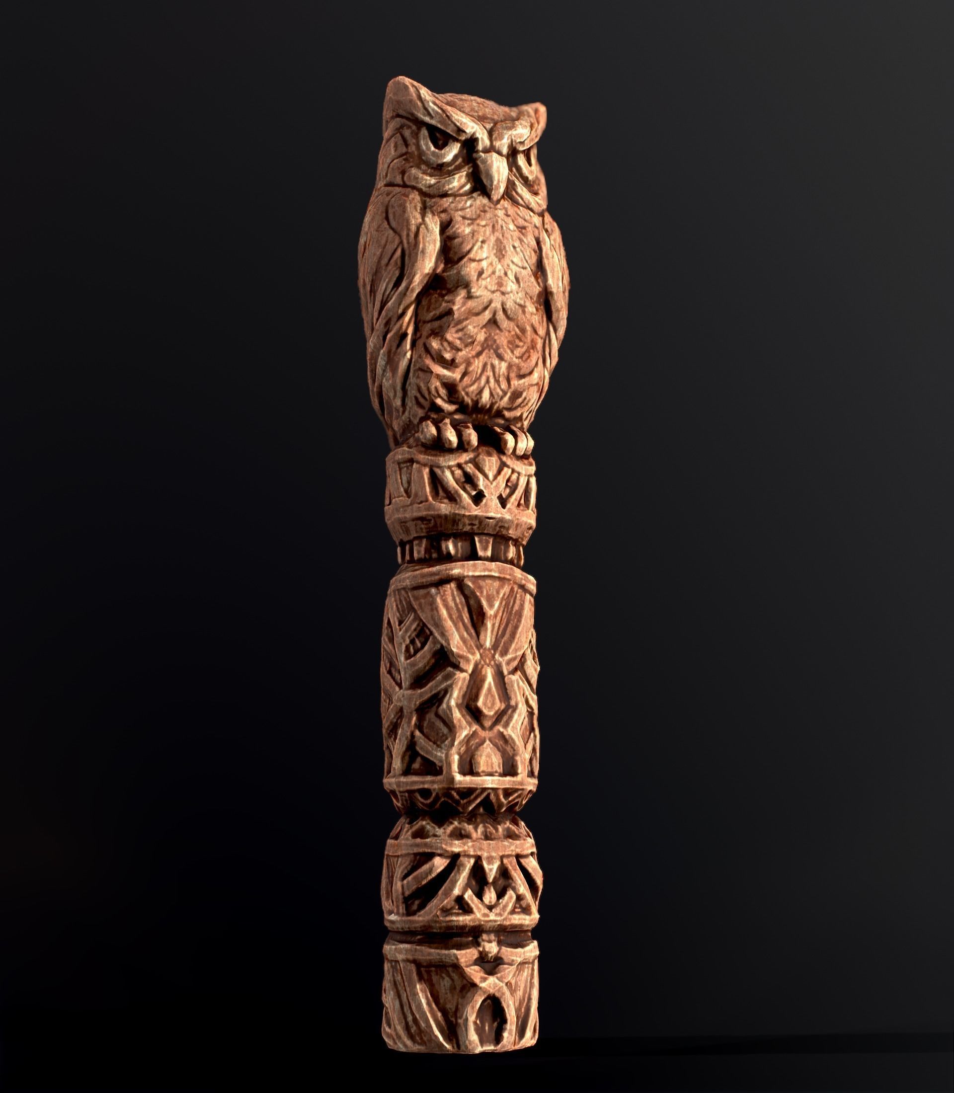 Wooden Totem Owl Pole  Low-poly 3D model_15