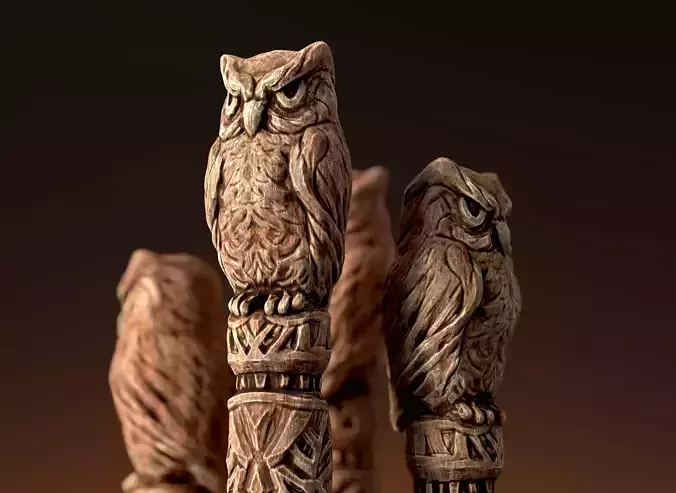 Wooden Totem Owl Pole  Low-poly 3D model