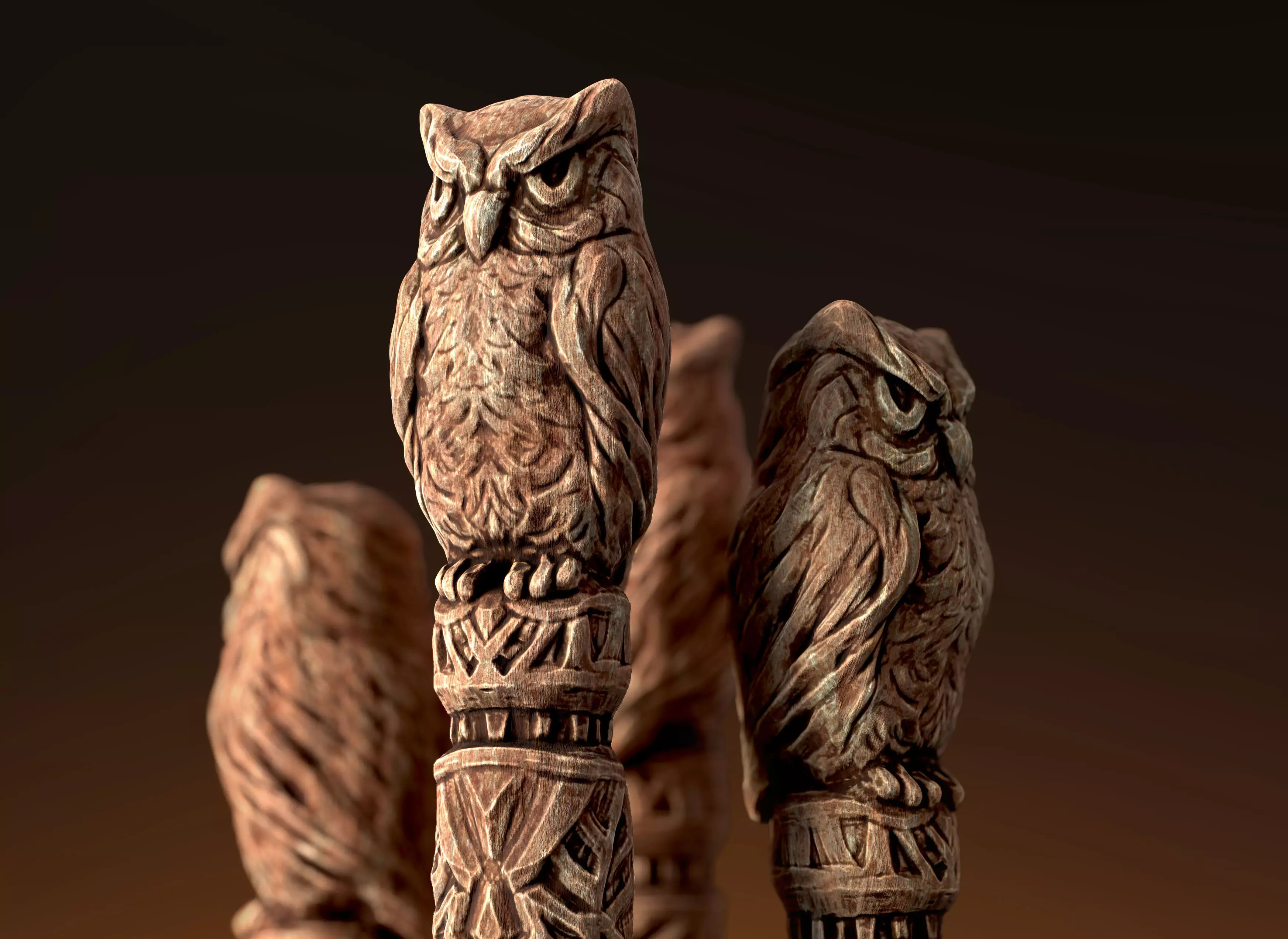 Wooden Totem Owl Pole  Low-poly 3D model_0