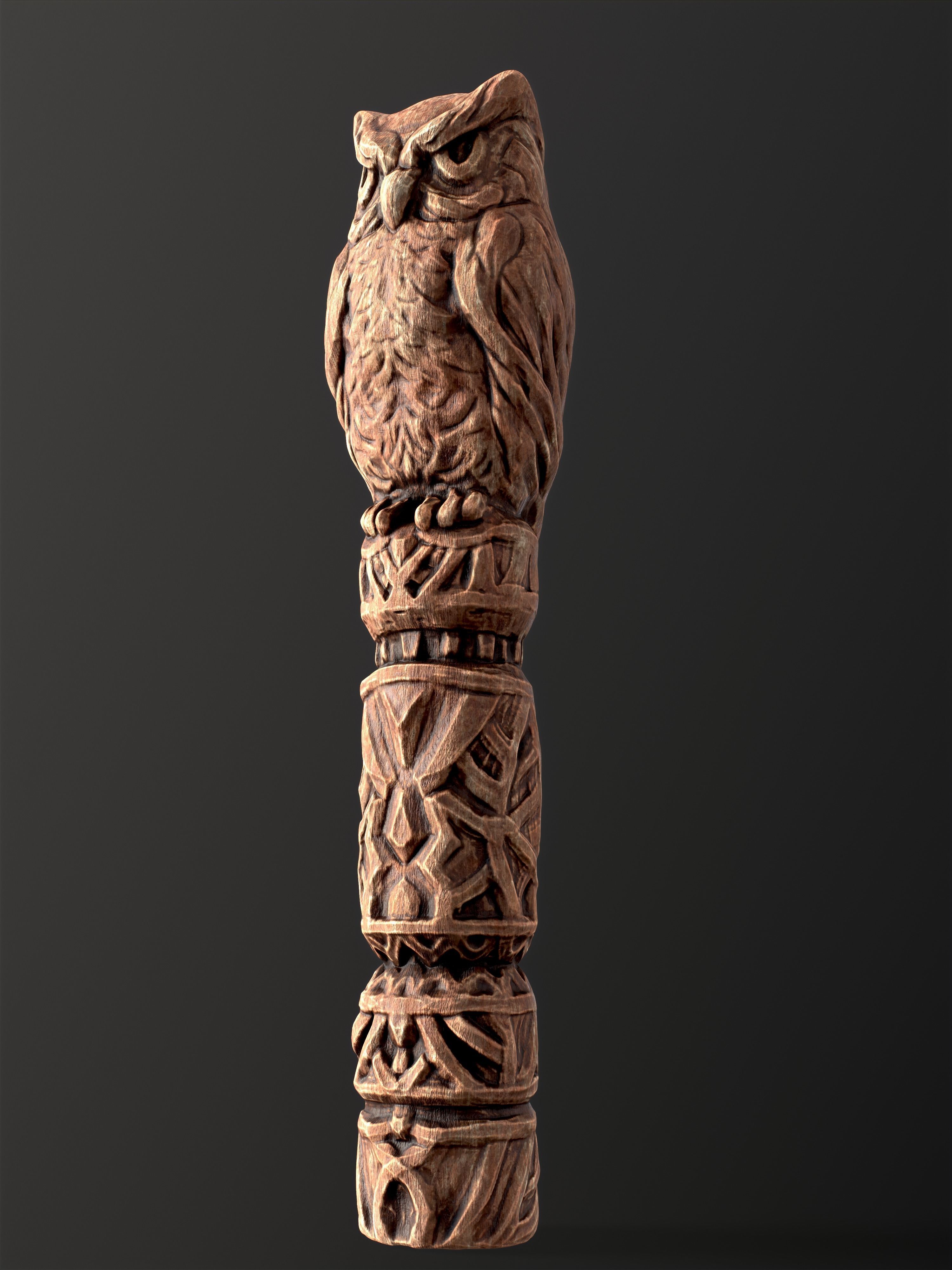 Wooden Totem Owl Pole  Low-poly 3D model_4
