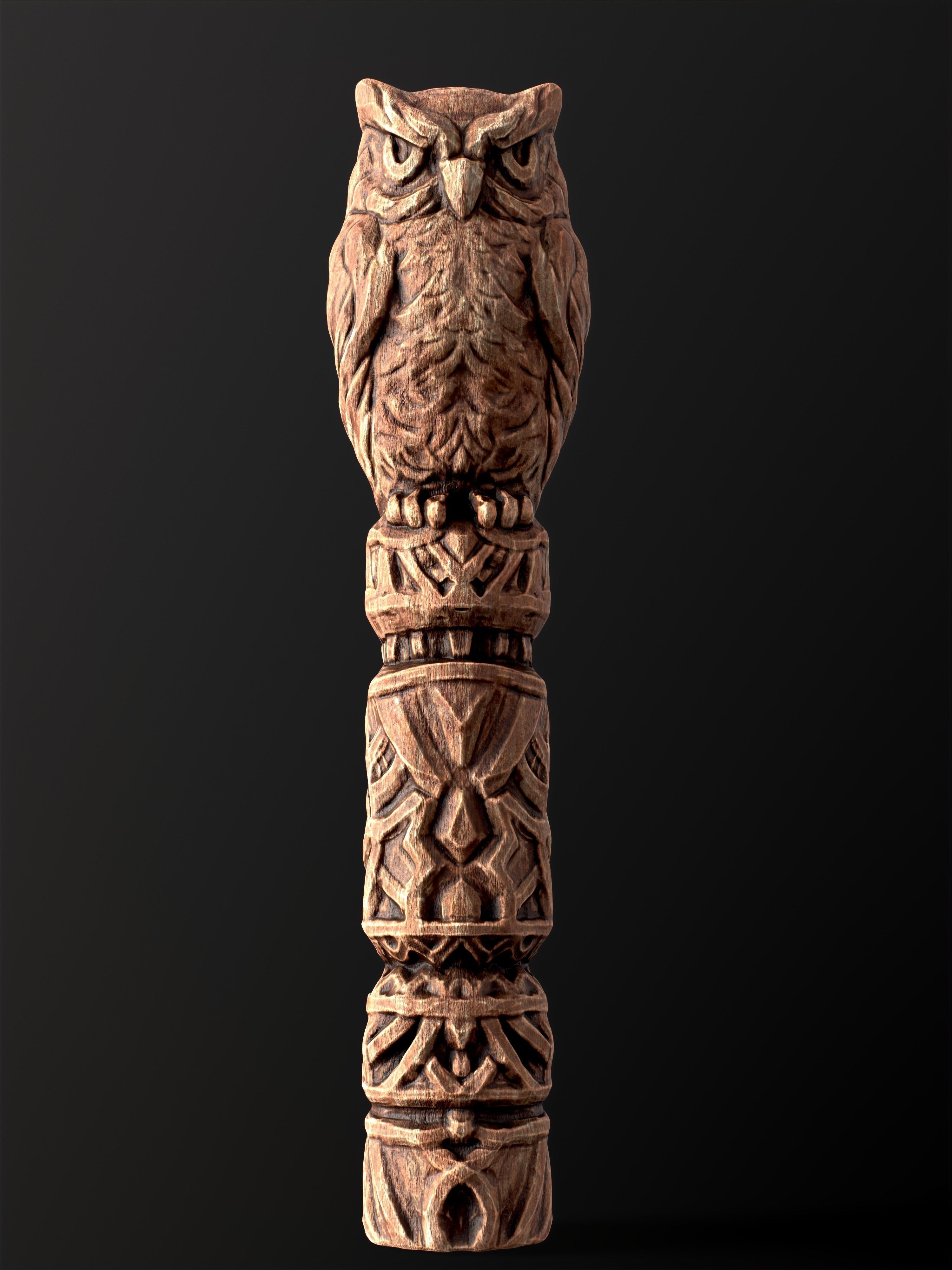 Wooden Totem Owl Pole  Low-poly 3D model_7