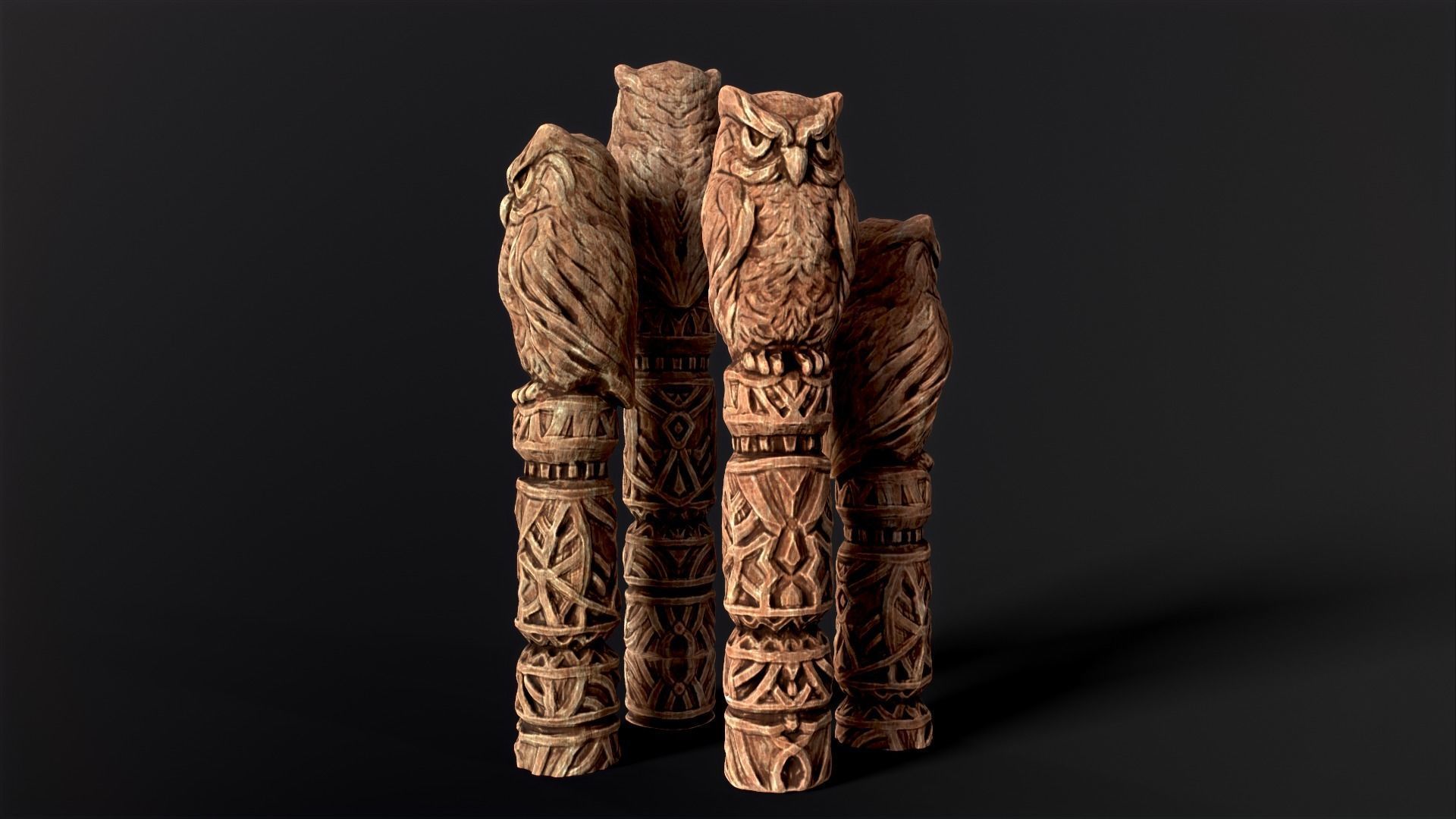 Wooden Totem Owl Pole  Low-poly 3D model_29