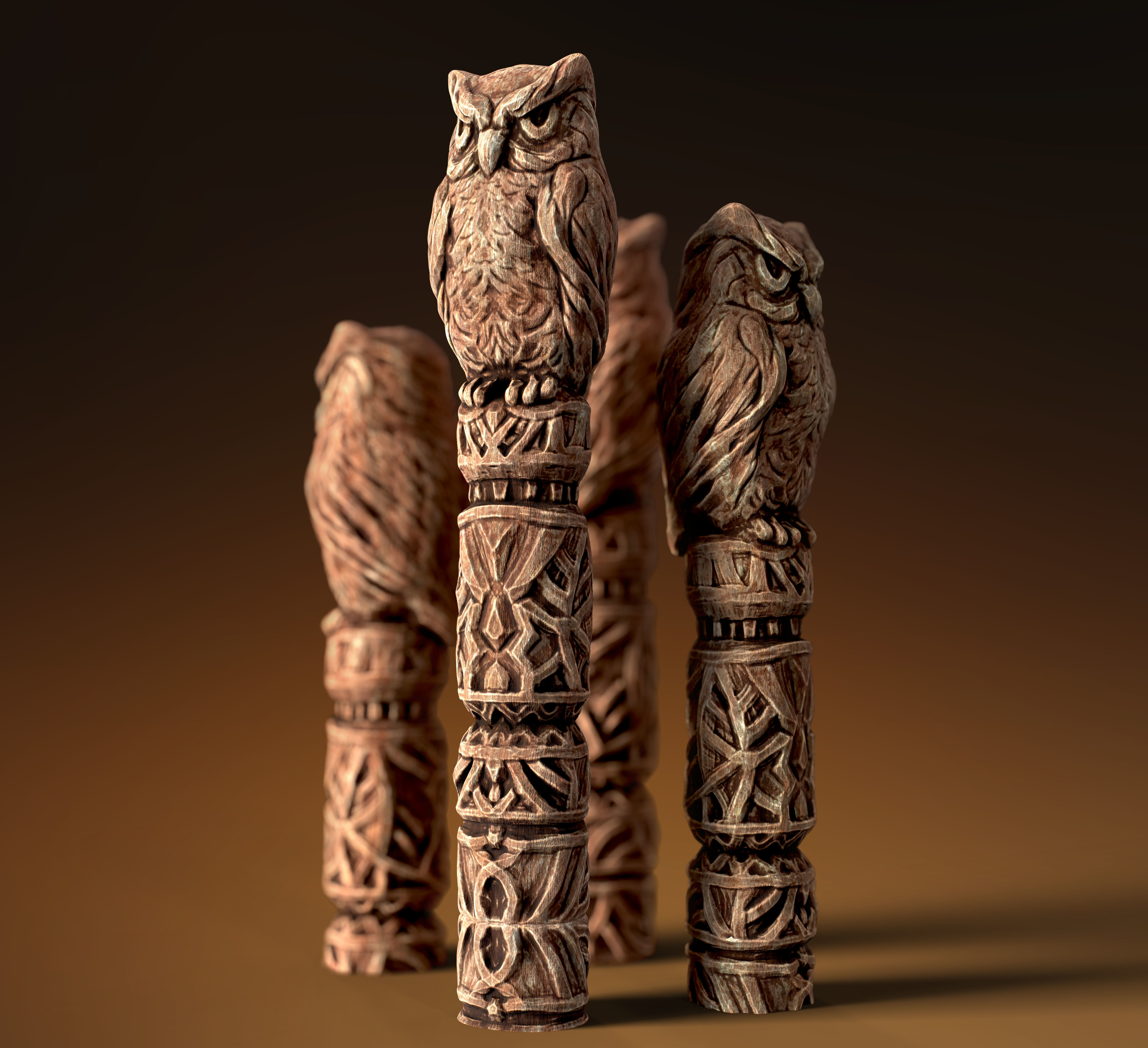 Wooden Totem Owl Pole  Low-poly 3D model_12