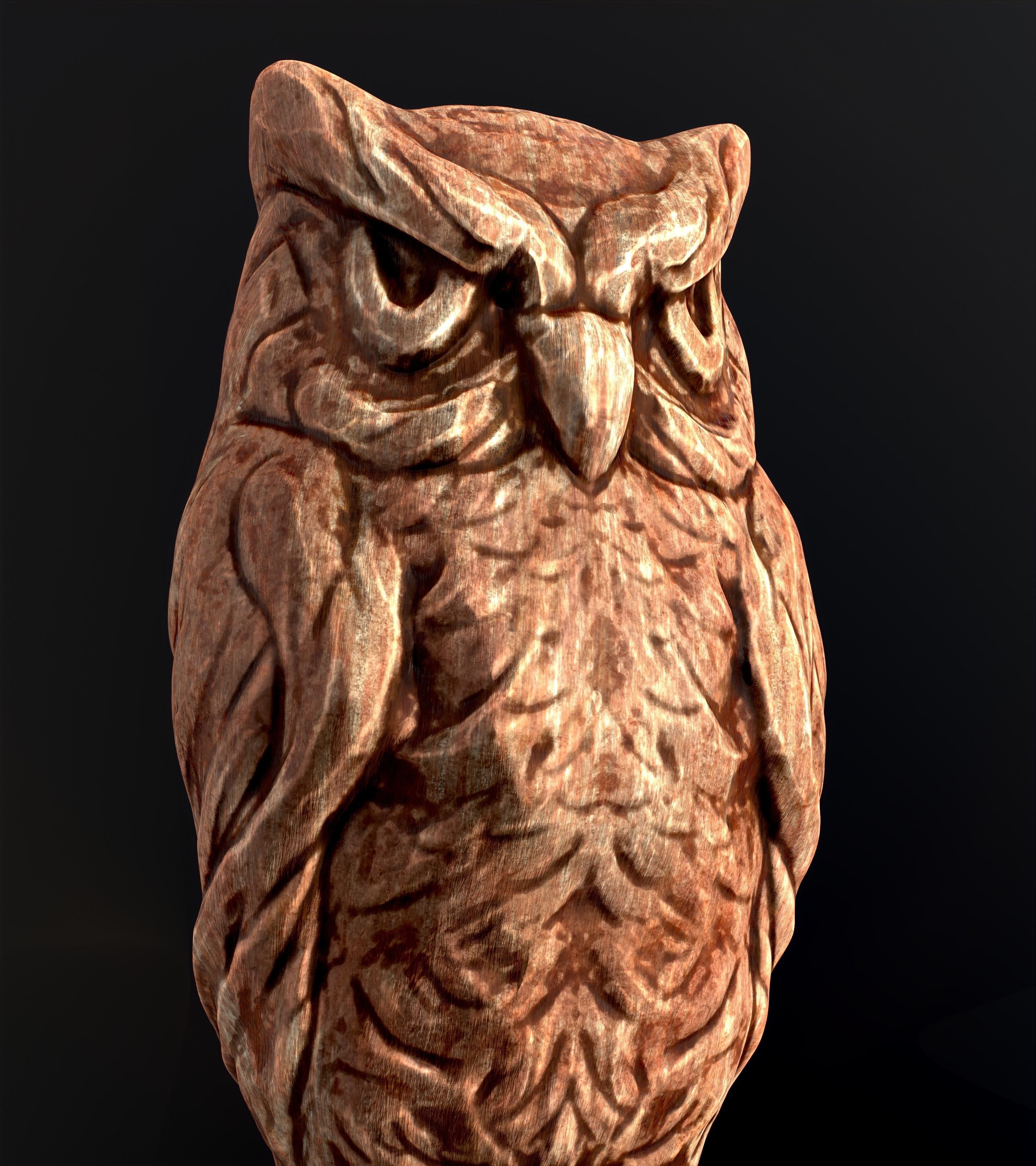 Wooden Totem Owl Pole  Low-poly 3D model_22