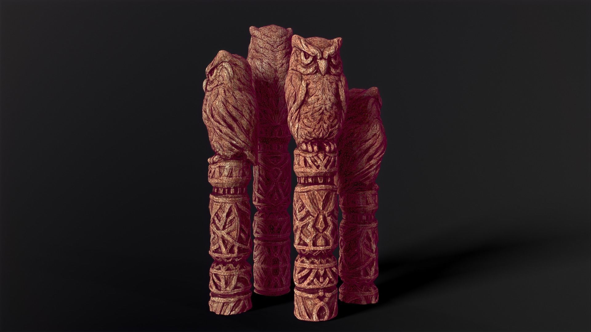 Wooden Totem Owl Pole  Low-poly 3D model_30