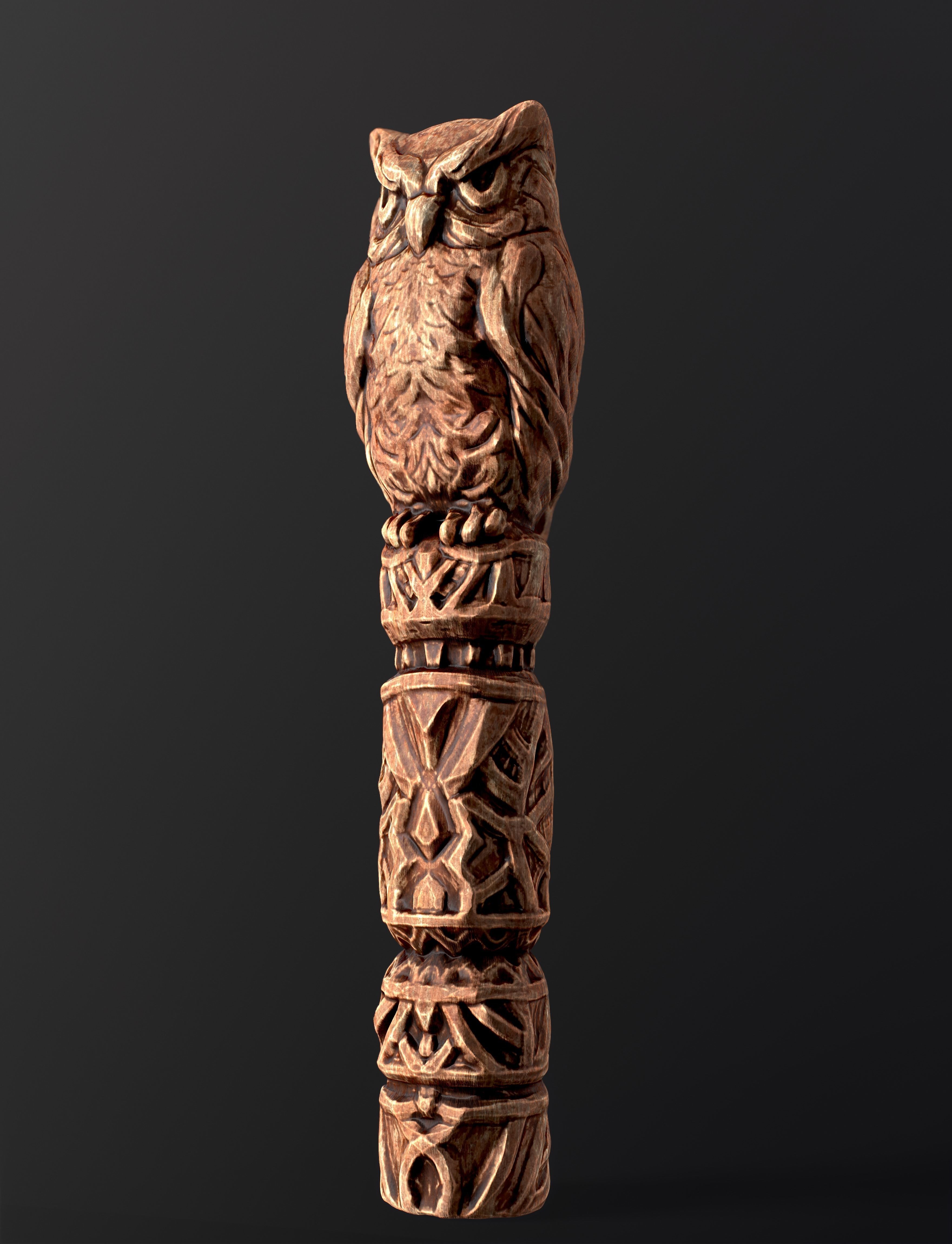 Wooden Totem Owl Pole  Low-poly 3D model_19