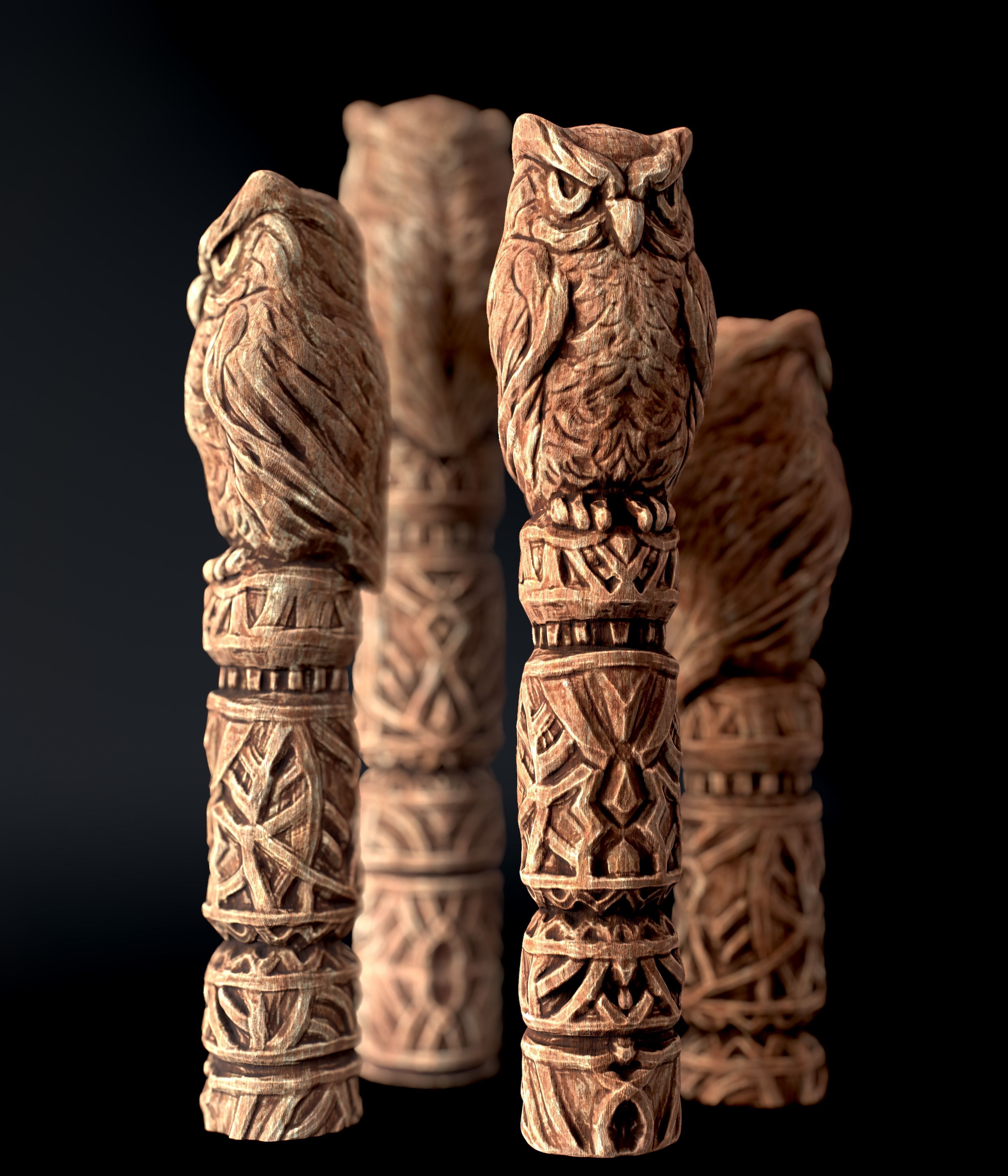 Wooden Totem Owl Pole  Low-poly 3D model_31