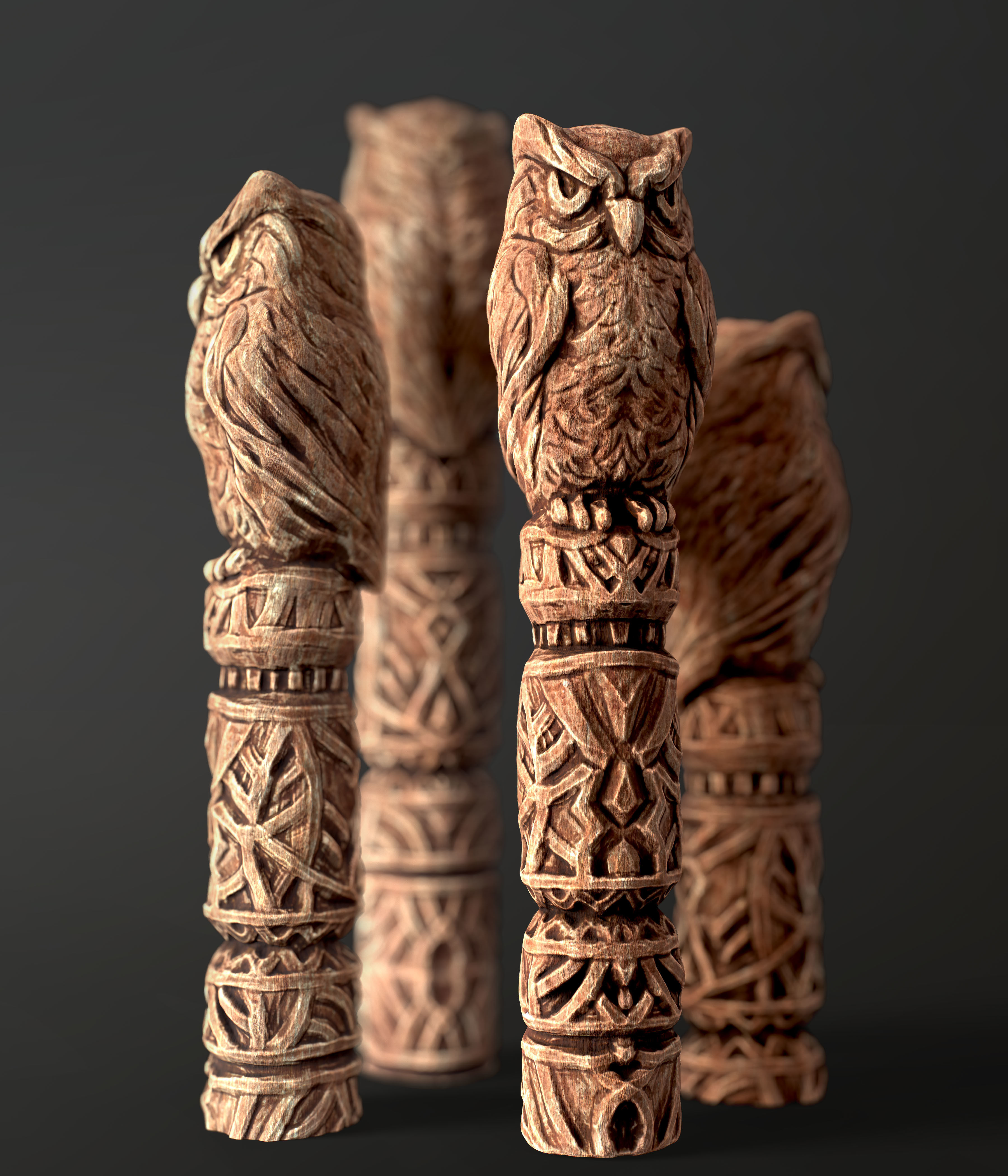 Wooden Totem Owl Pole  Low-poly 3D model_33