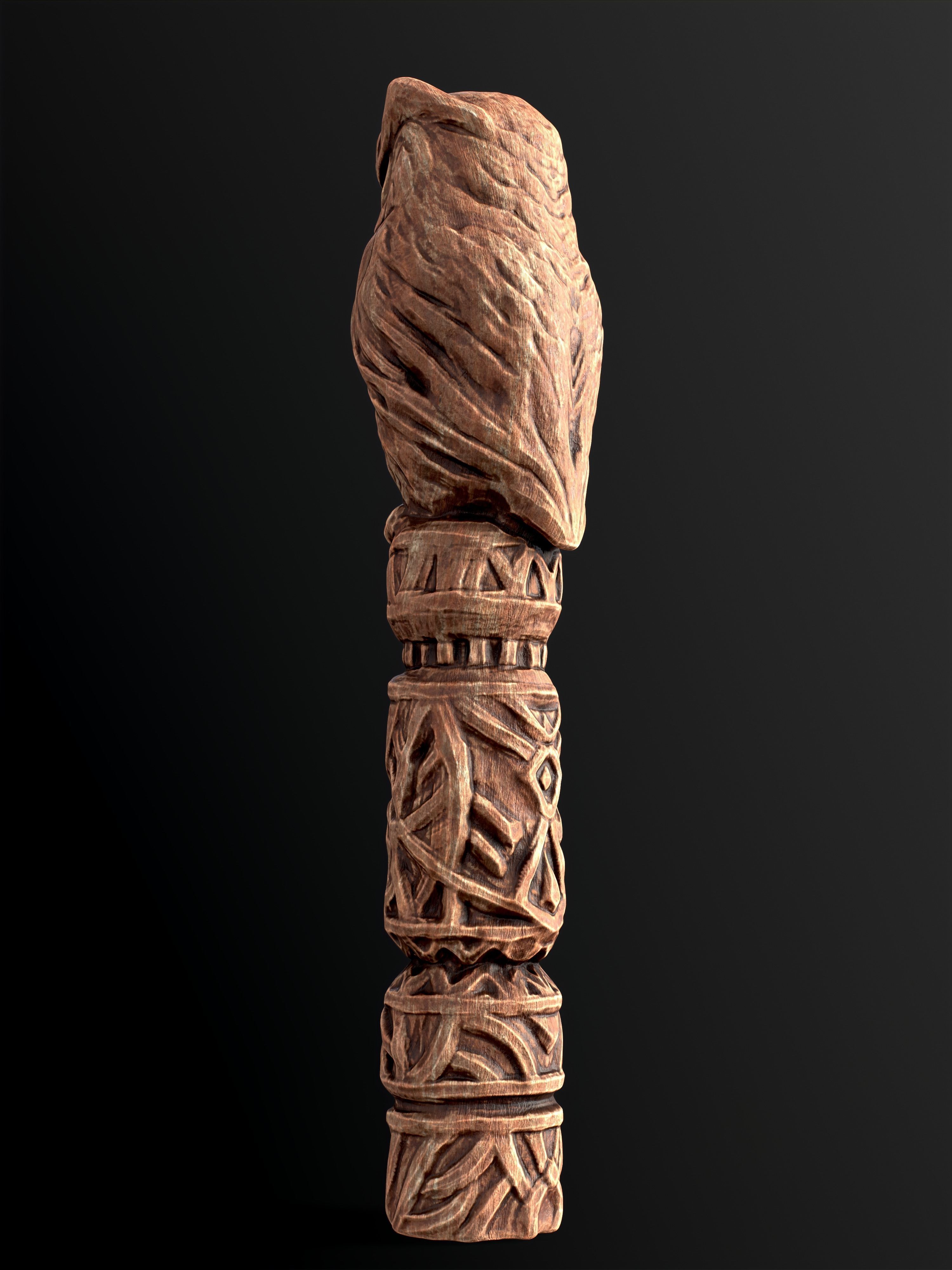 Wooden Totem Owl Pole  Low-poly 3D model_8