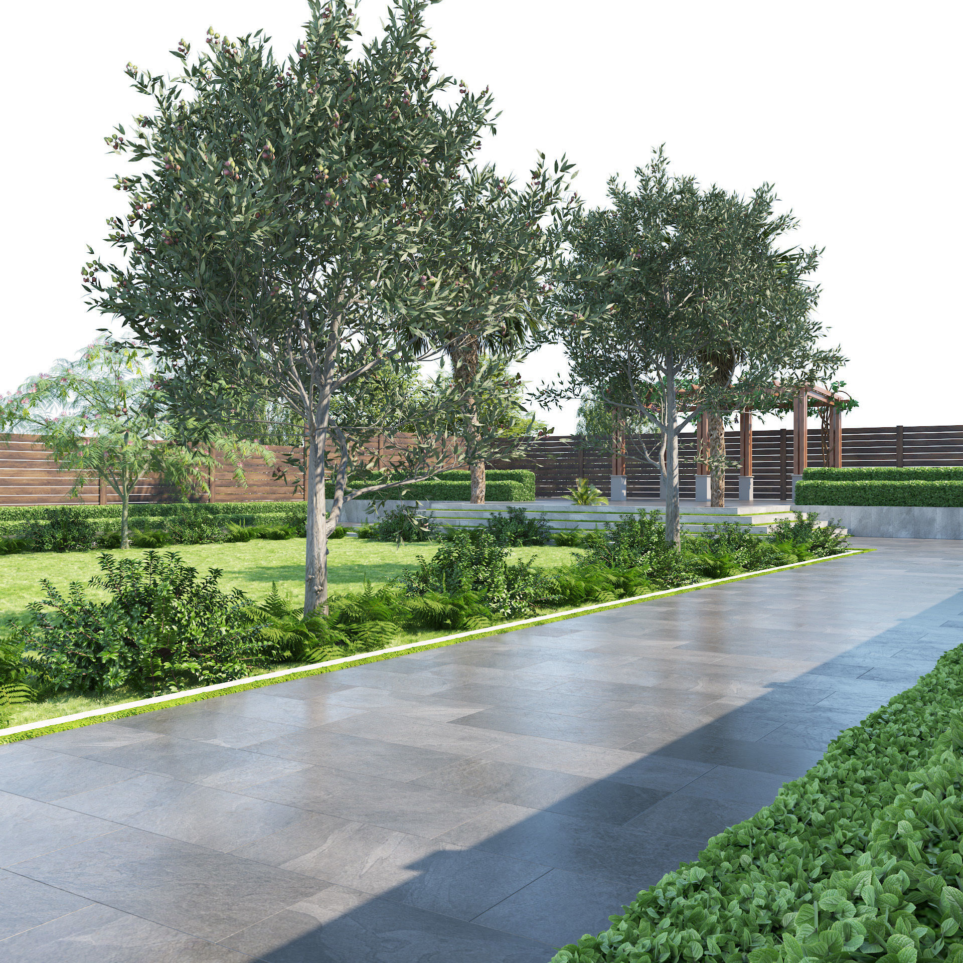 Private Park Landscape 3d exterior scene 3D model_3