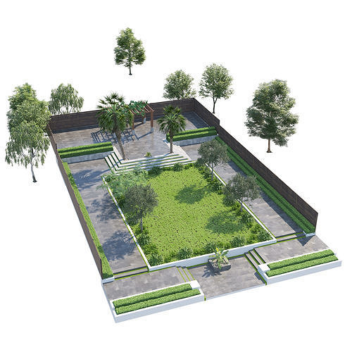 Private Park Landscape 3d exterior scene 3D model 3