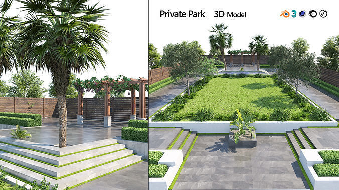 Private Park Landscape 3d exterior scene 3D model 6