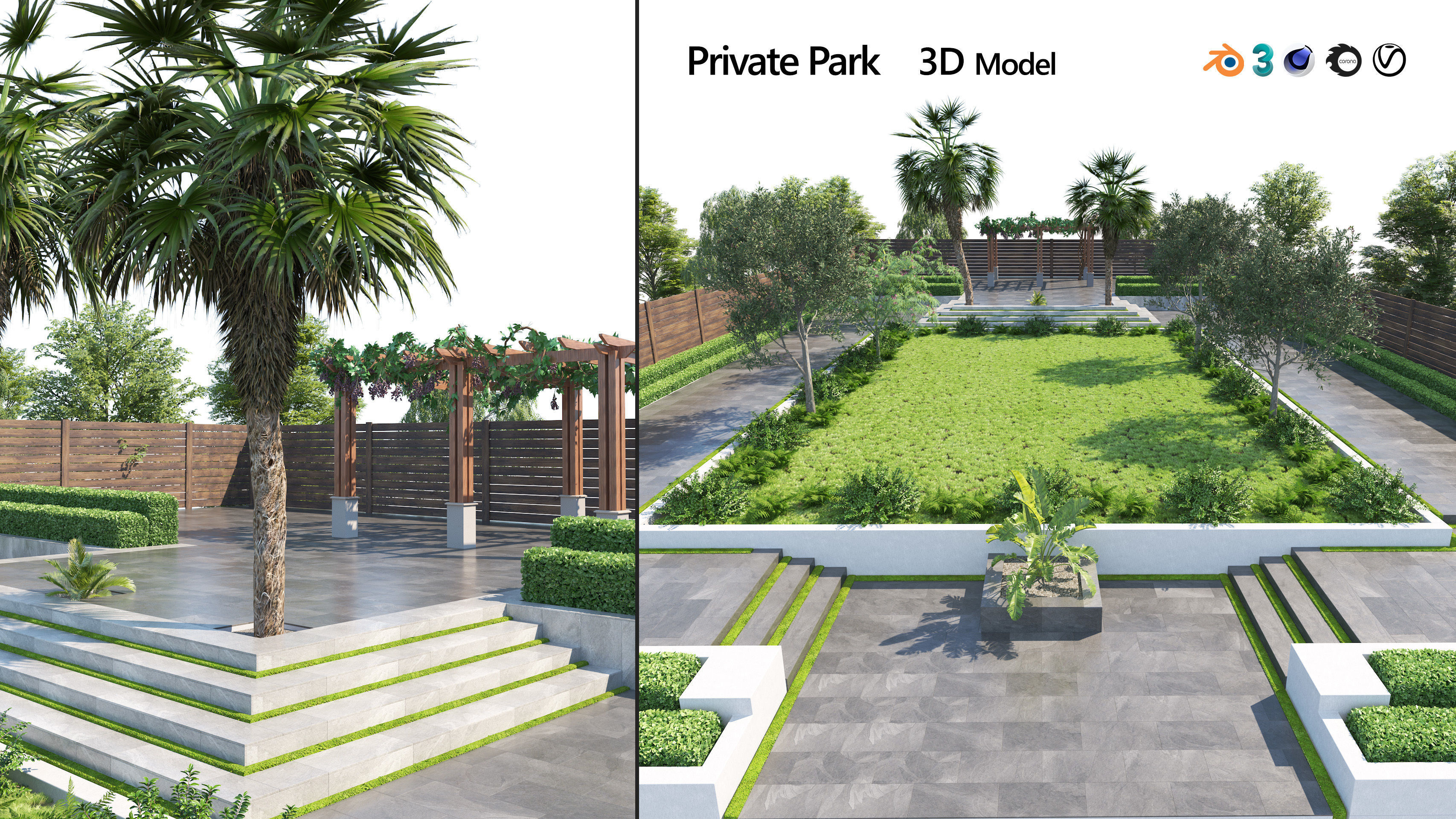 Private Park Landscape 3d exterior scene 3D model_5