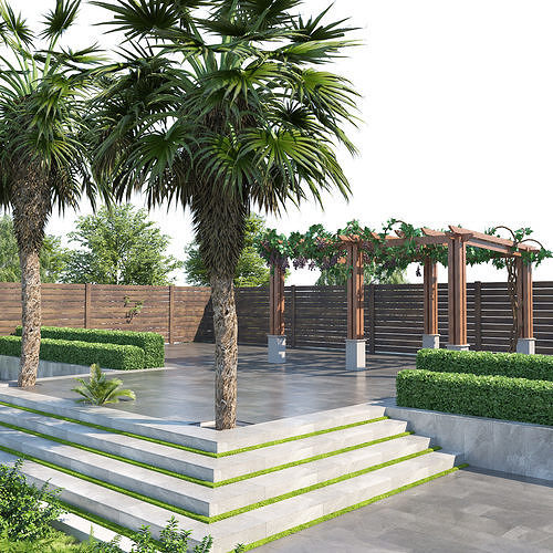Private Park Landscape 3d exterior scene 3D model 2