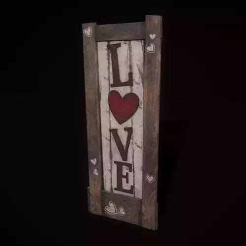Rustic Wooden Love Sign With Hearts Low-poly 3D model