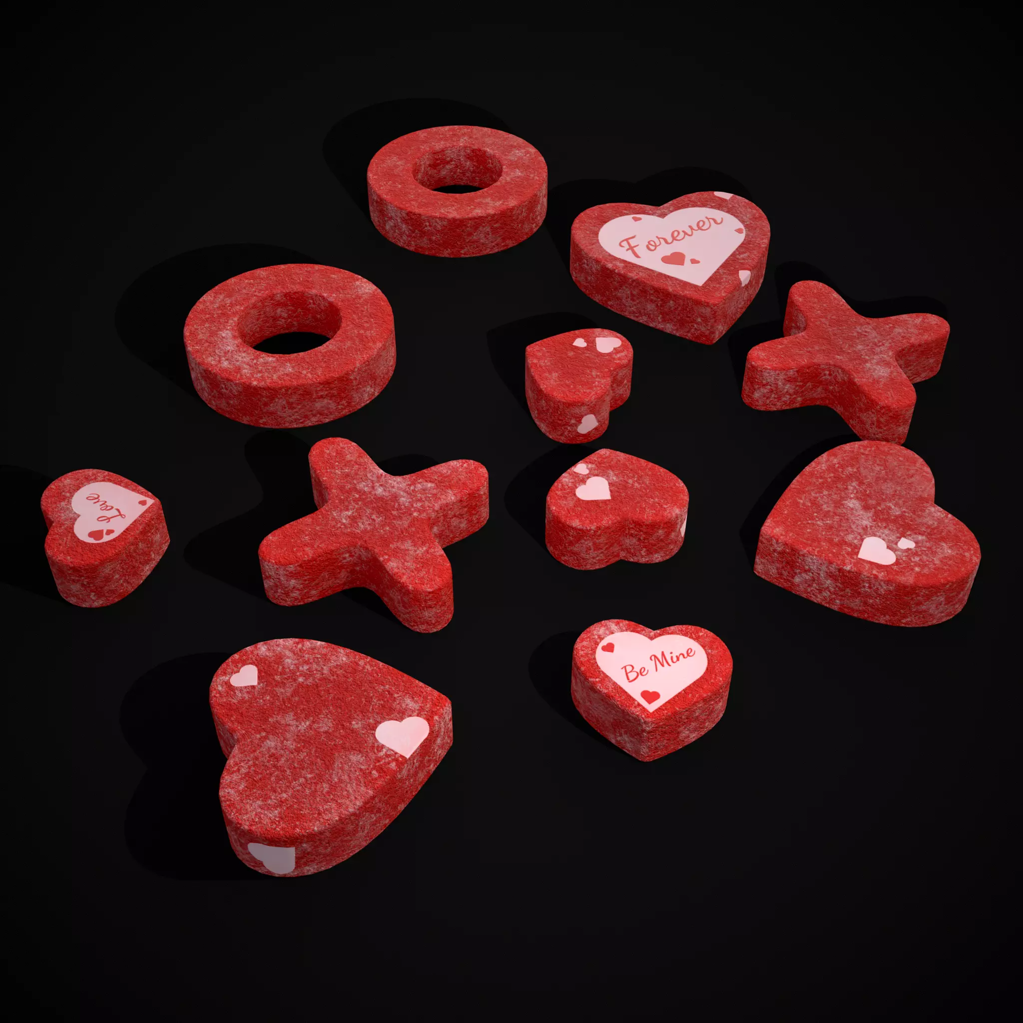 Valentines XOXO Red Jelly Candies Low-poly 3D model_0