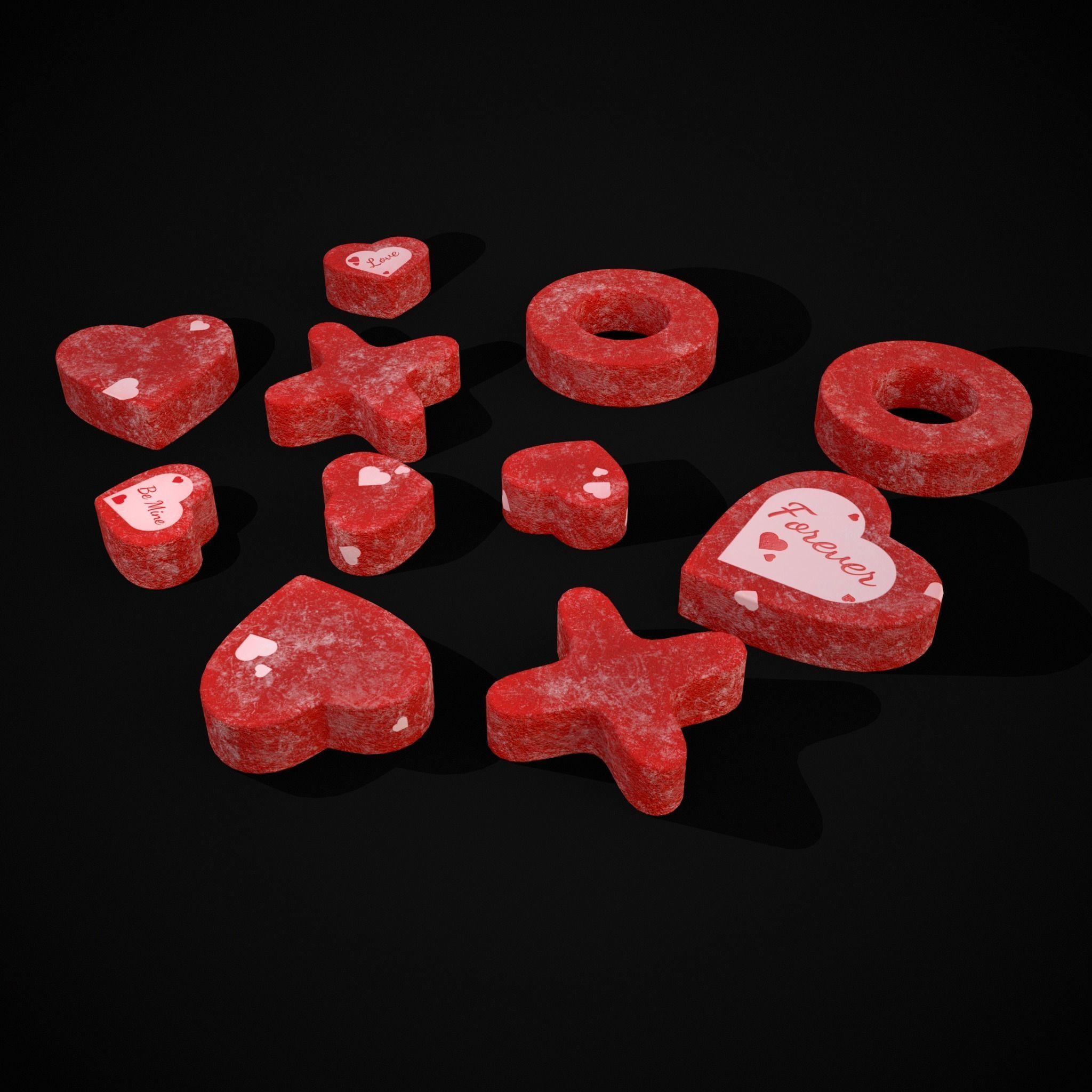 Valentines XOXO Red Jelly Candies Low-poly 3D model_5