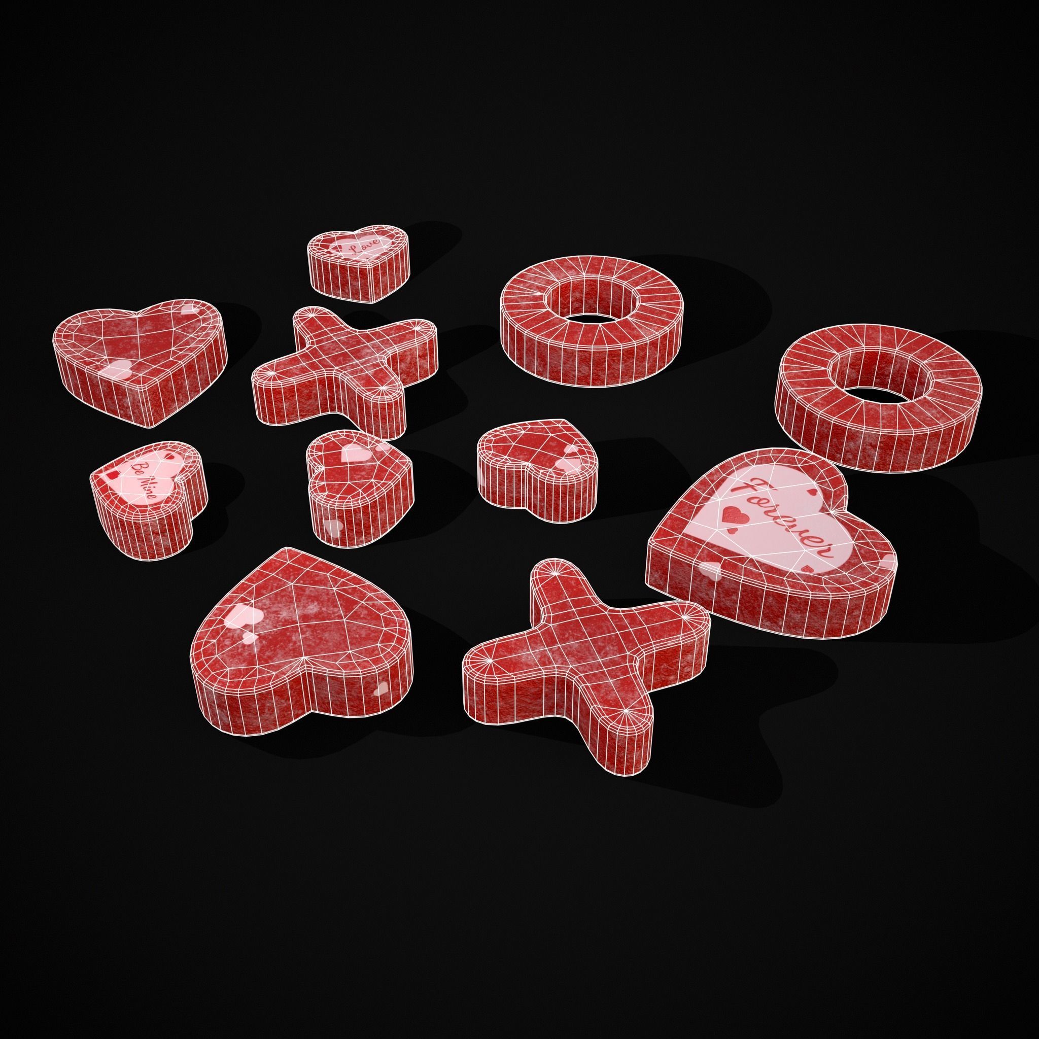 Valentines XOXO Red Jelly Candies Low-poly 3D model_6