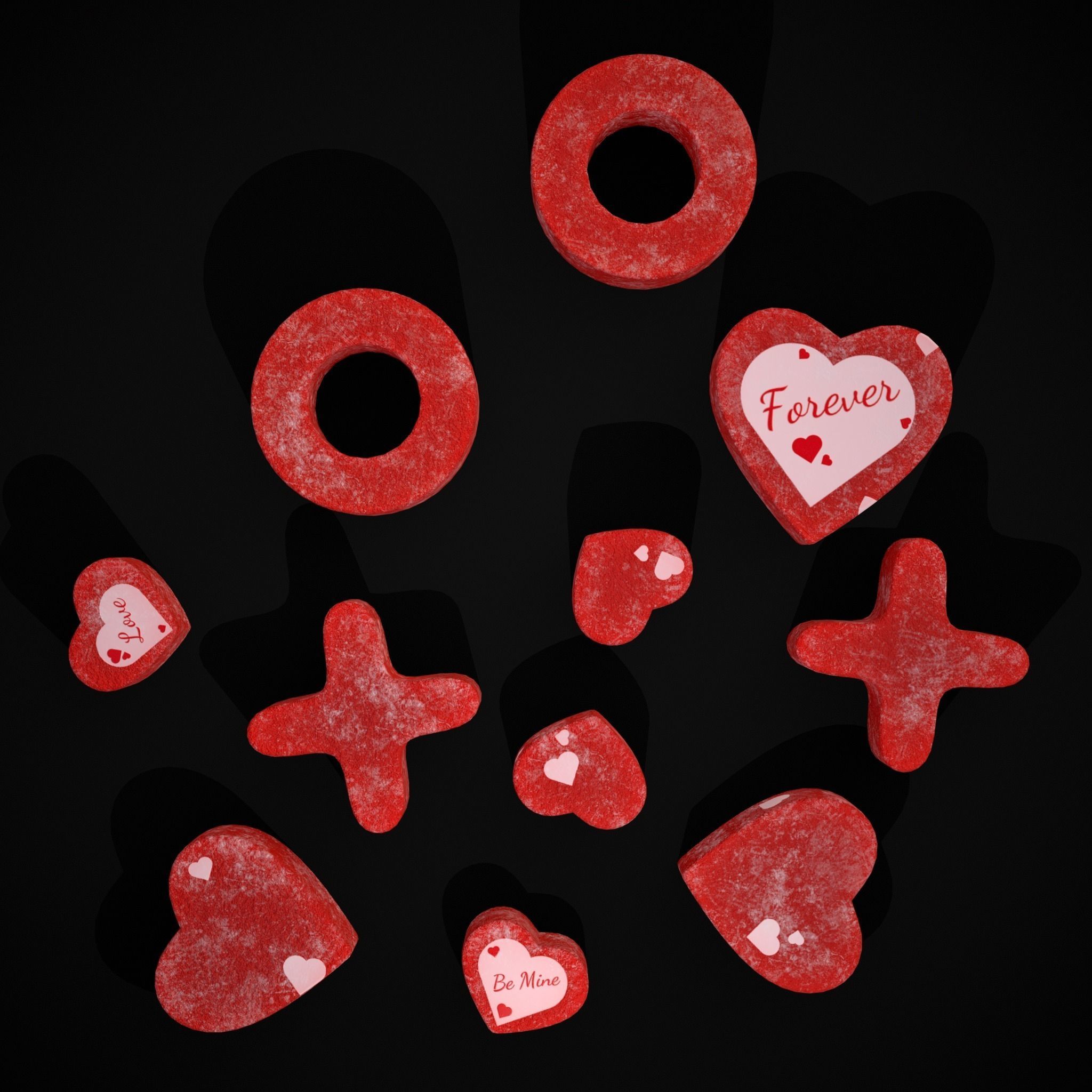 Valentines XOXO Red Jelly Candies Low-poly 3D model_7