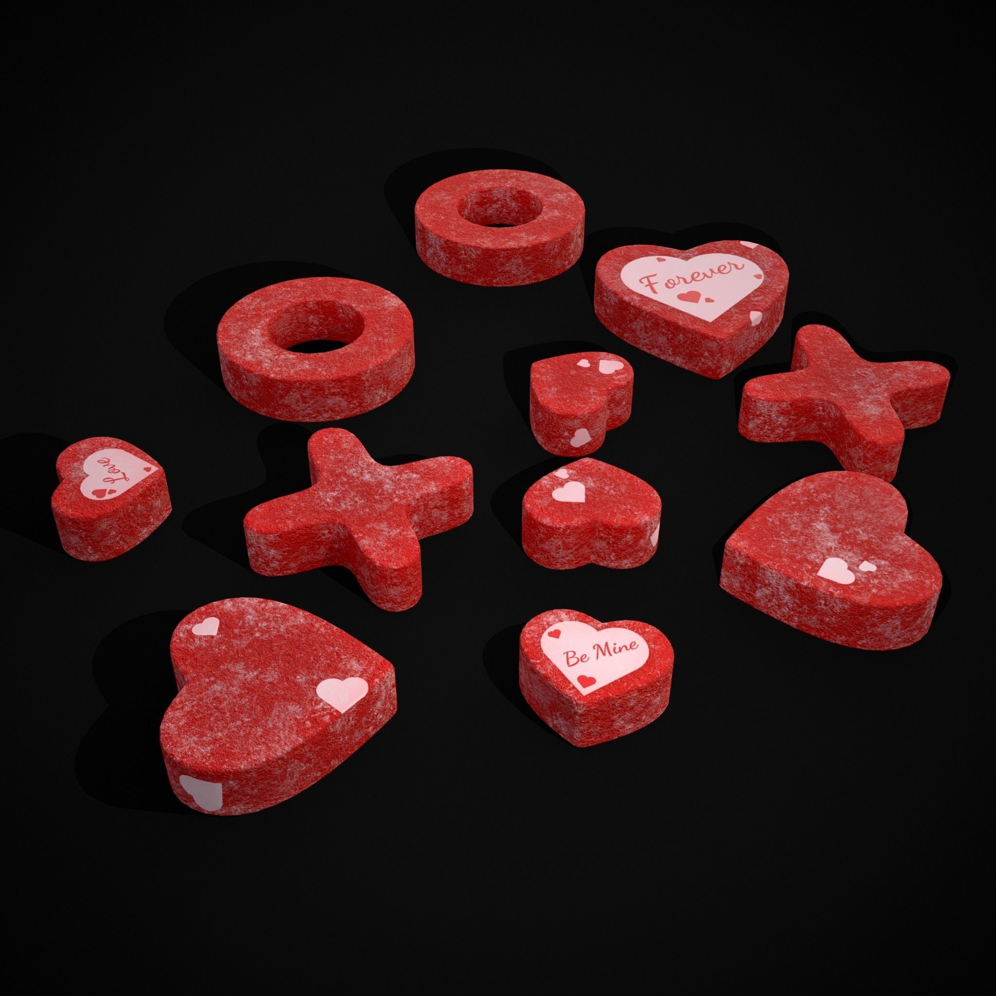 Valentines XOXO Red Jelly Candies Low-poly 3D model_35