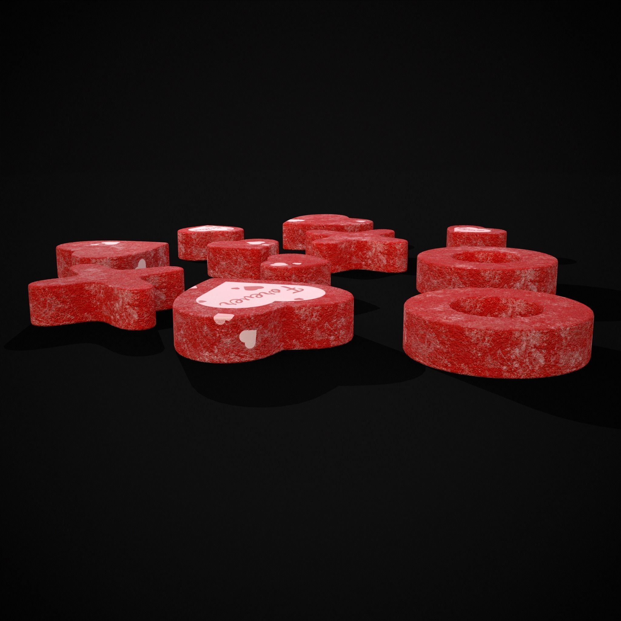Valentines XOXO Red Jelly Candies Low-poly 3D model_3