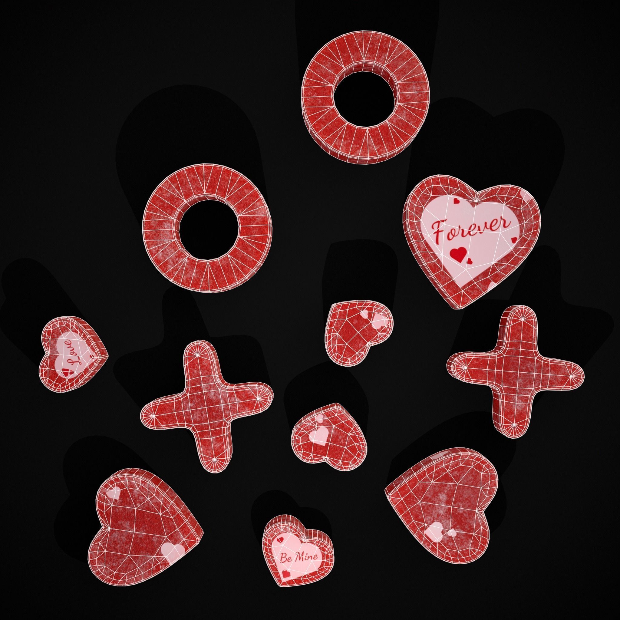 Valentines XOXO Red Jelly Candies Low-poly 3D model_8