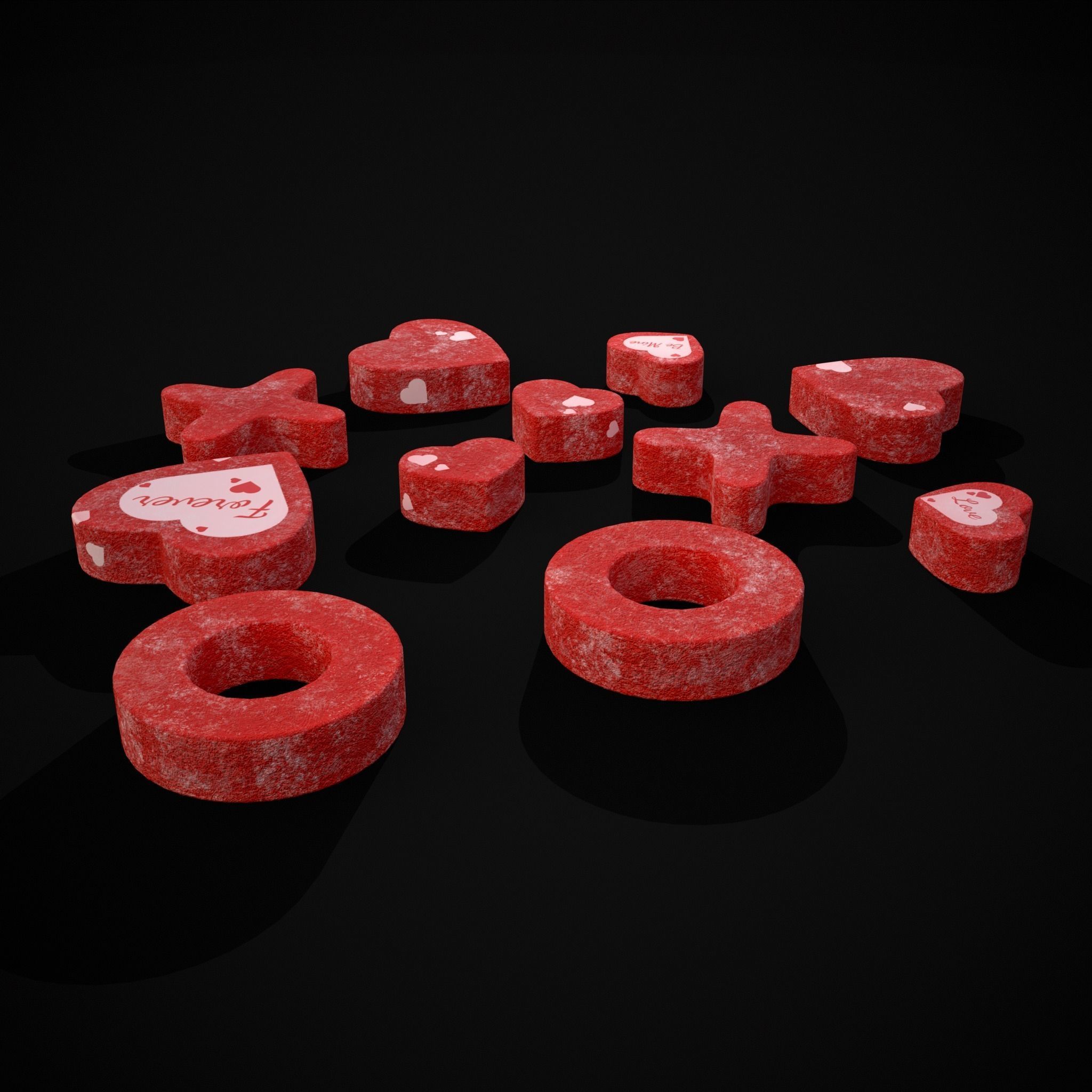 Valentines XOXO Red Jelly Candies Low-poly 3D model_9