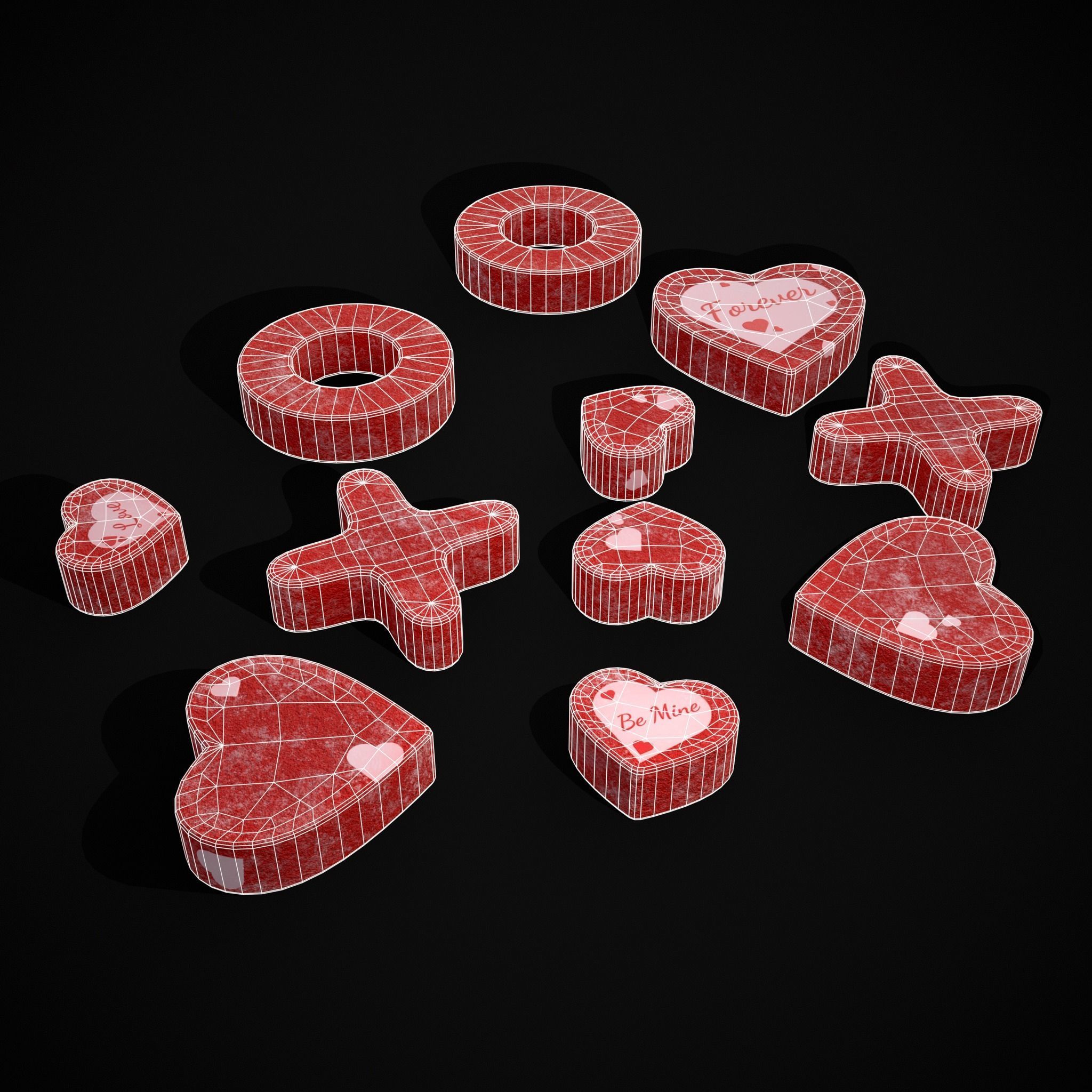 Valentines XOXO Red Jelly Candies Low-poly 3D model_36