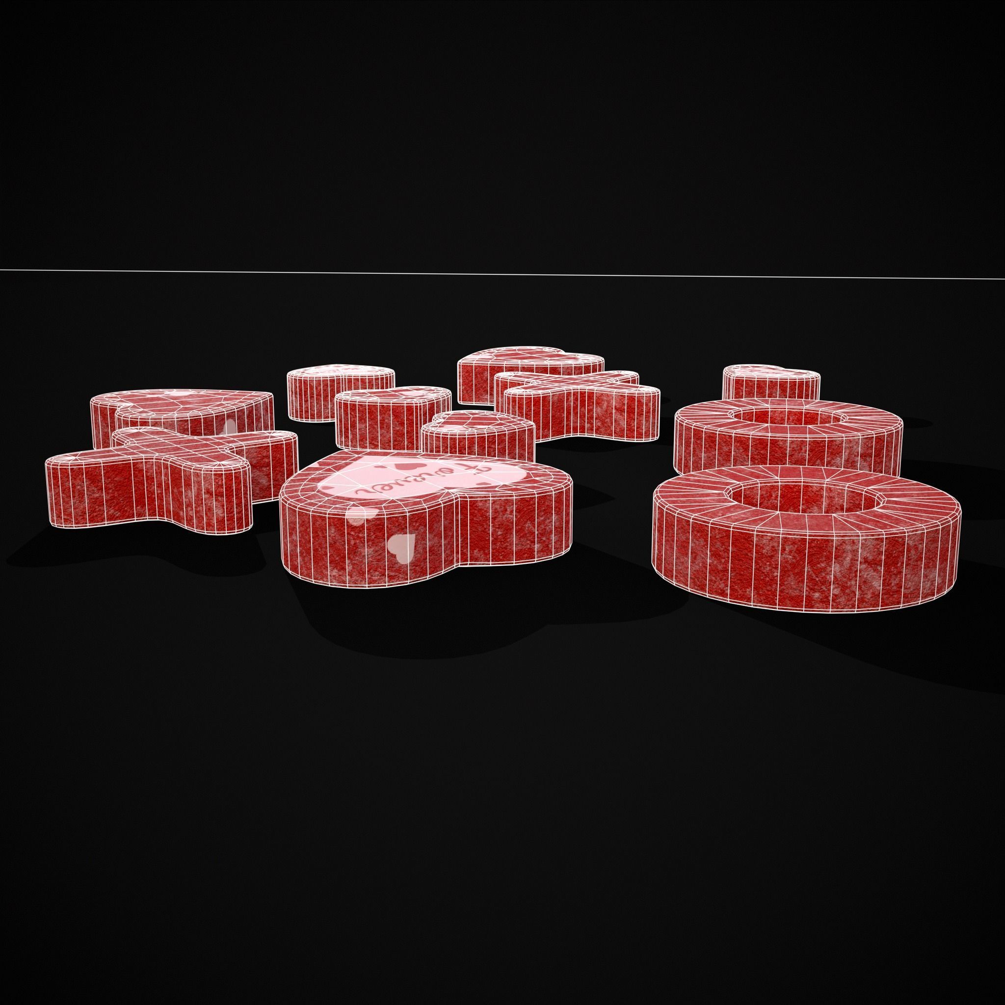 Valentines XOXO Red Jelly Candies Low-poly 3D model_4