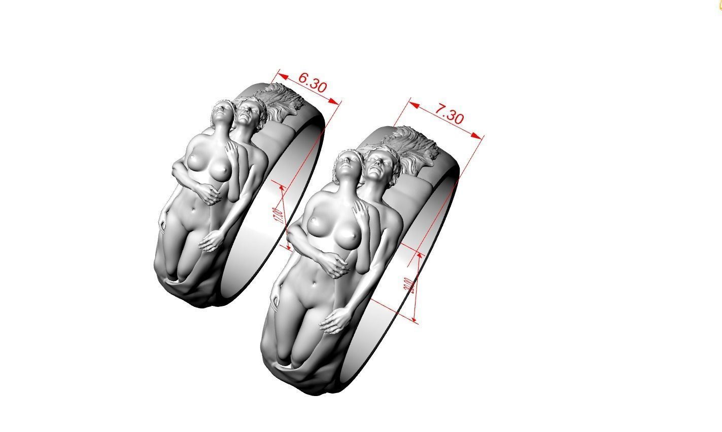 Wedding rings with a nymph for CNC or 3D 3D print model_9