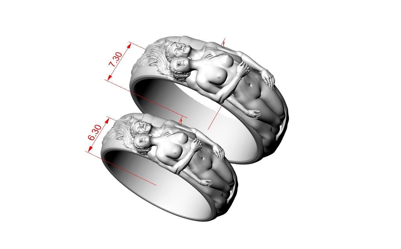 Wedding rings with a nymph for CNC or 3D 3D print model_10