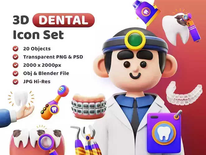 Dental Icon Pack 3D Model Low-poly 3D model