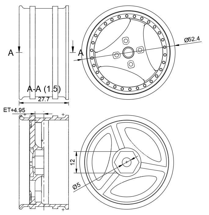 12mm HEX D52mm Staggered Yokohama Advan Oni RC wheels  3D print model_5