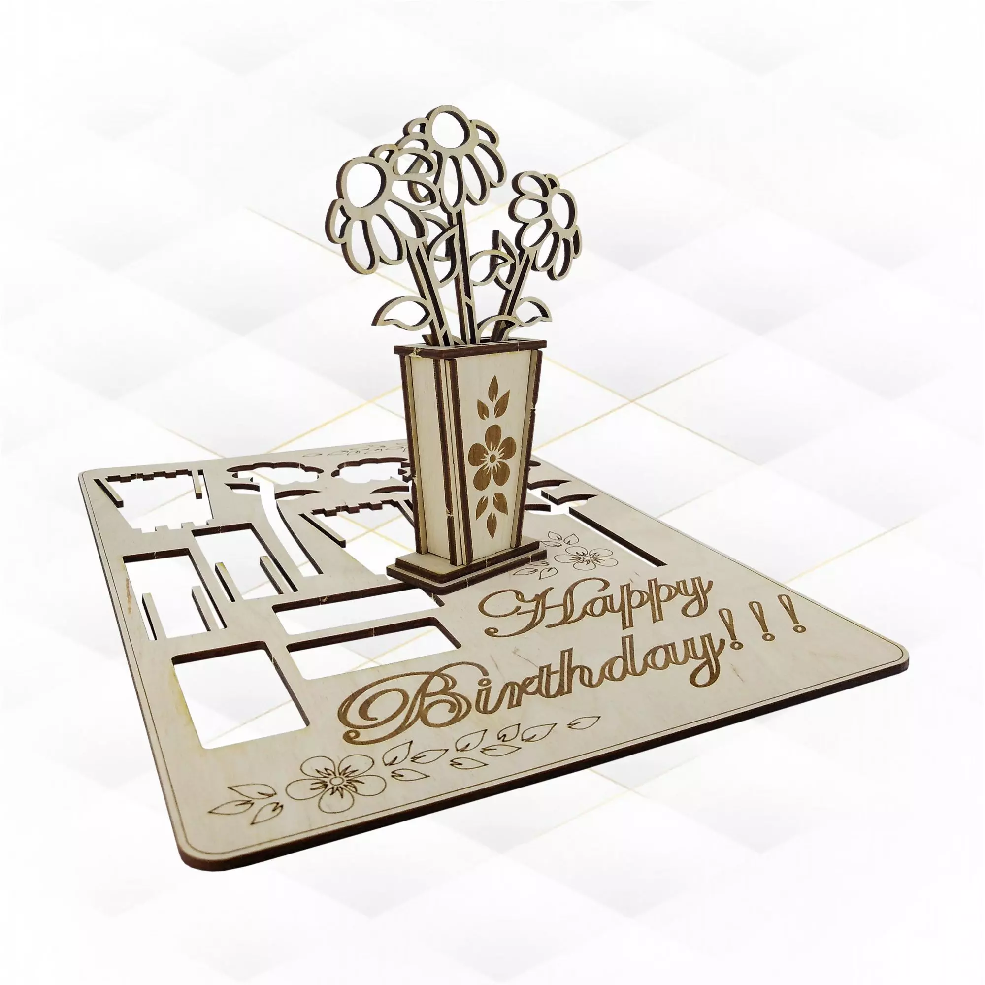 Birthday card flowers svg dxf design laser cut 3D print model_0