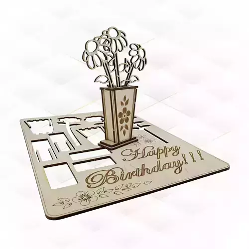 Birthday card flowers svg dxf design laser cut 3D print model