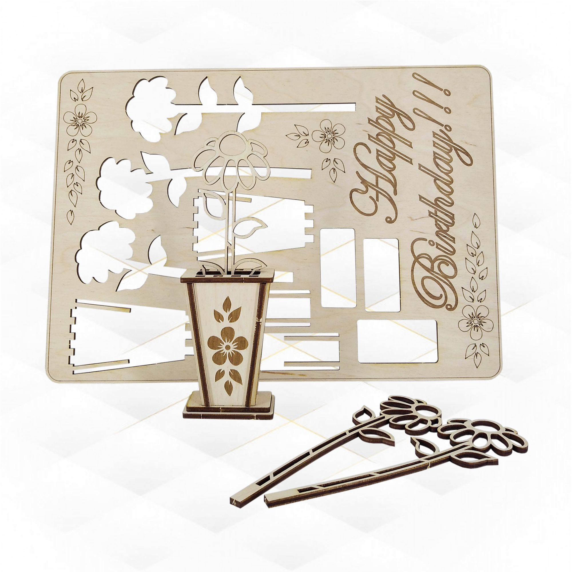 Birthday card flowers svg dxf design laser cut 3D print model_2