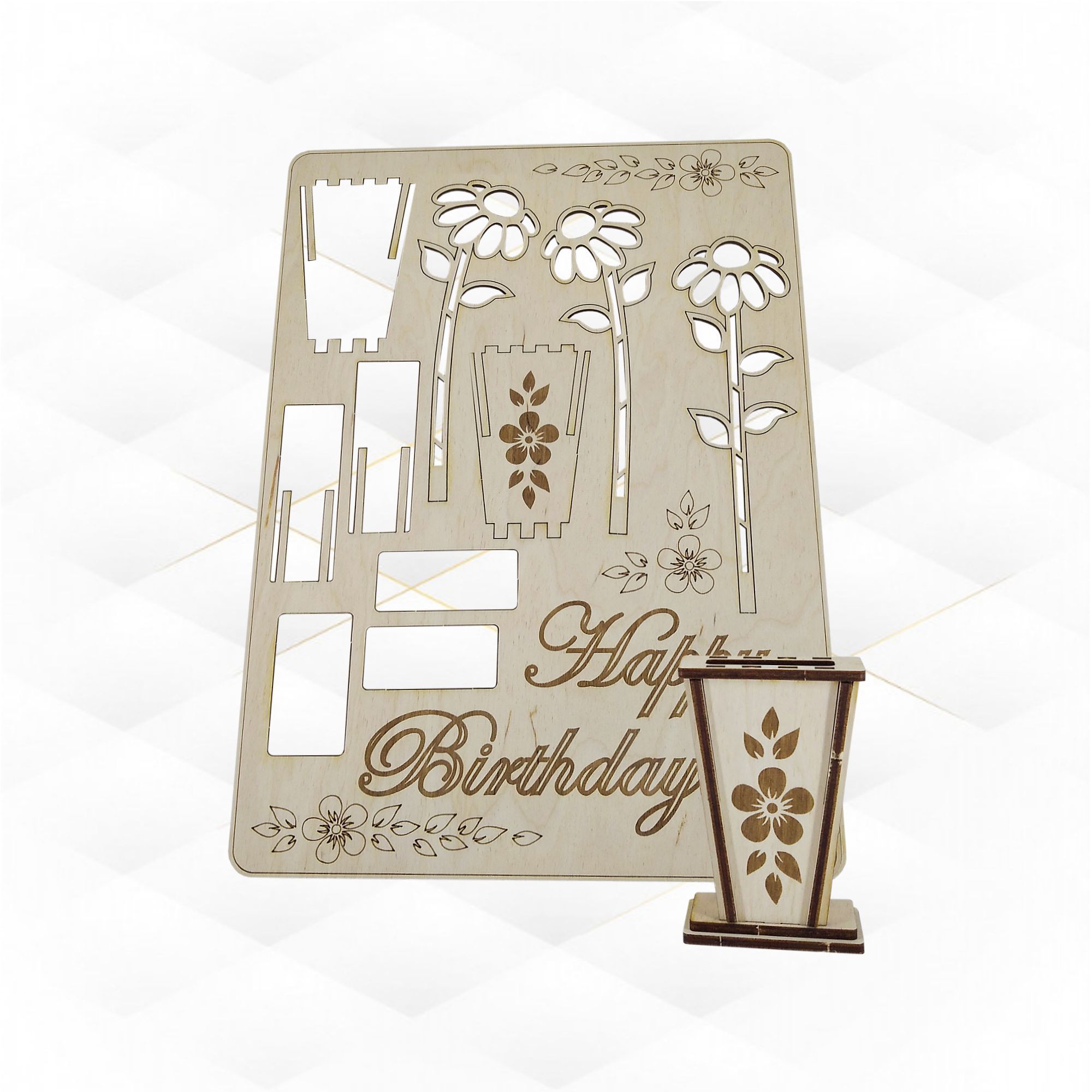 Birthday card flowers svg dxf design laser cut 3D print model_7