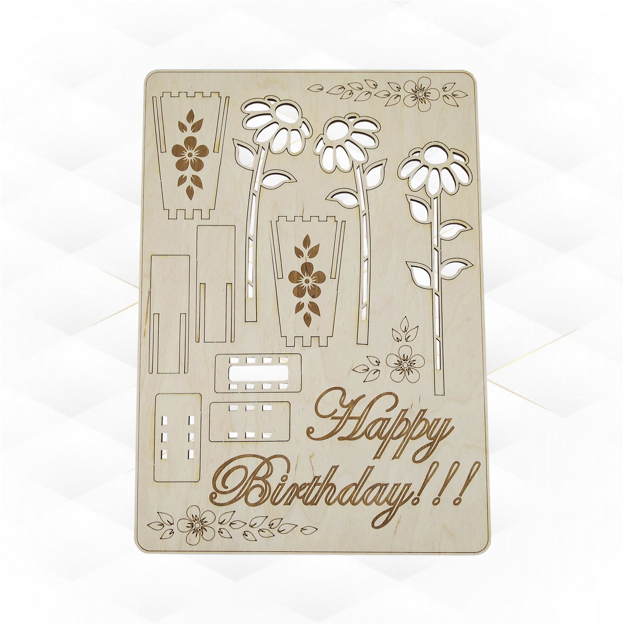 Birthday card flowers svg dxf design laser cut 3D print model_5