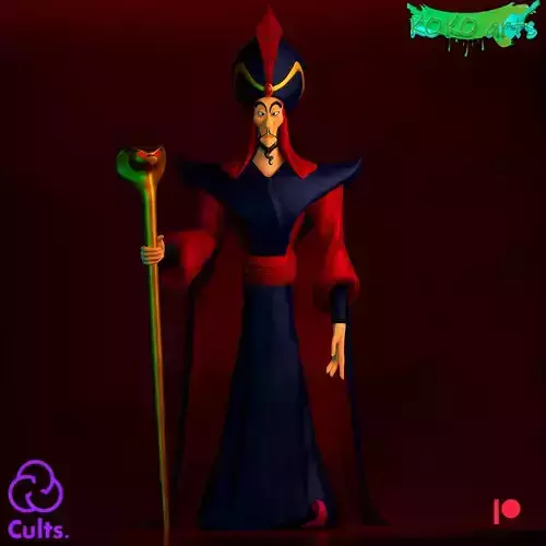 Jafar statue of man holding staff 3D print model