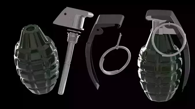 MK2 Hand Grenade With Part Low-poly 3D model