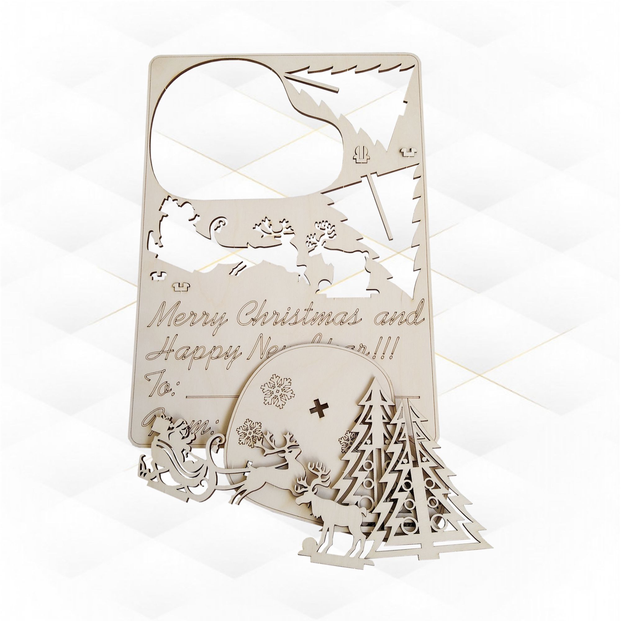 Christmas gift card 3D puzzles laser cut design 3D print model_3