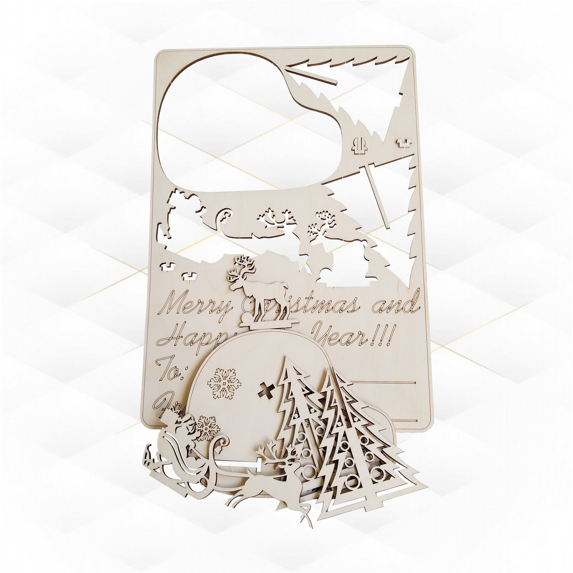 Christmas gift card 3D puzzles laser cut design 3D print model_4