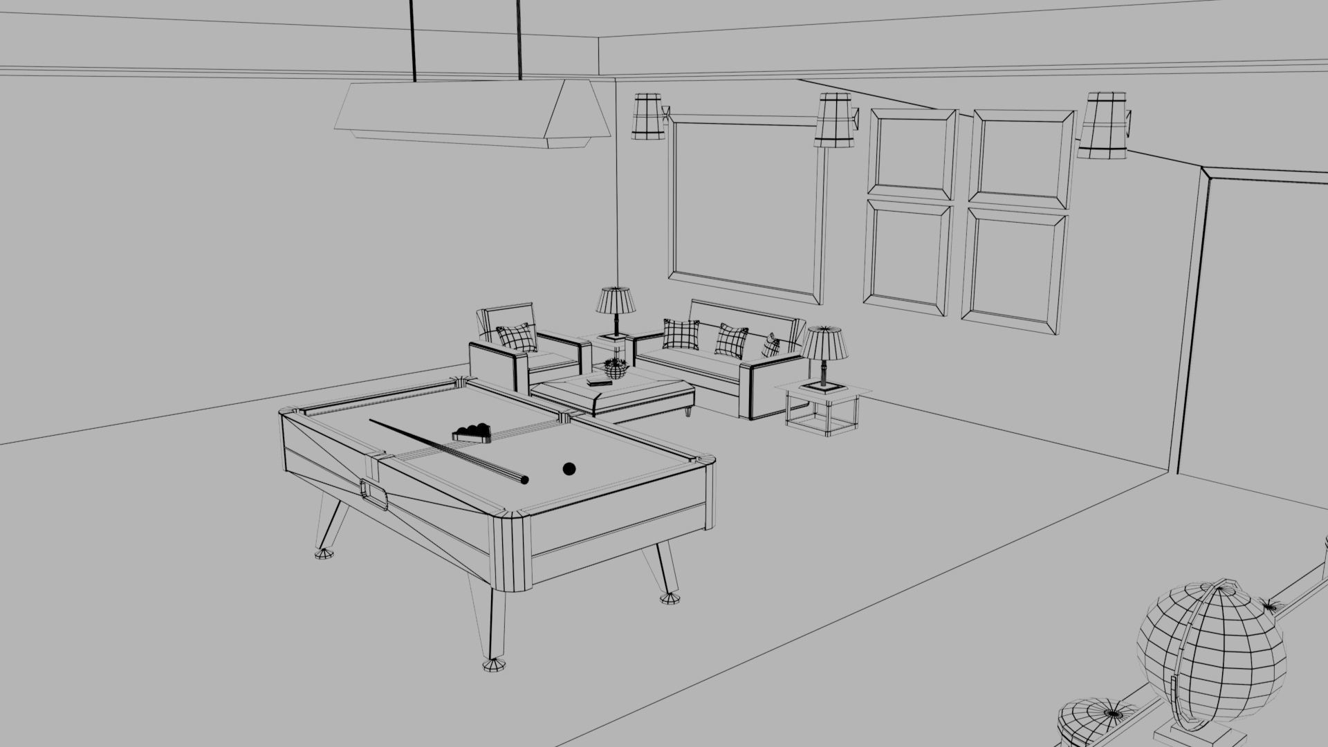 Pool Table Small Rendered Image 3D model Pool table interior set VR / AR / low-poly | CGTrader
