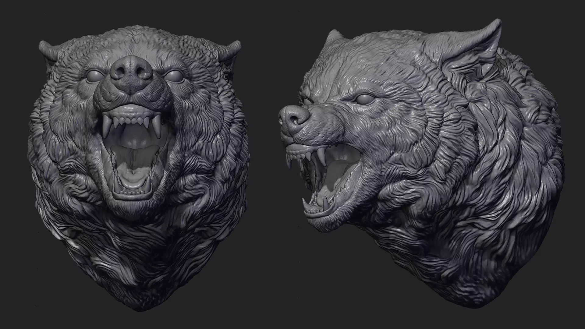 Wolf face head 3D print model_0