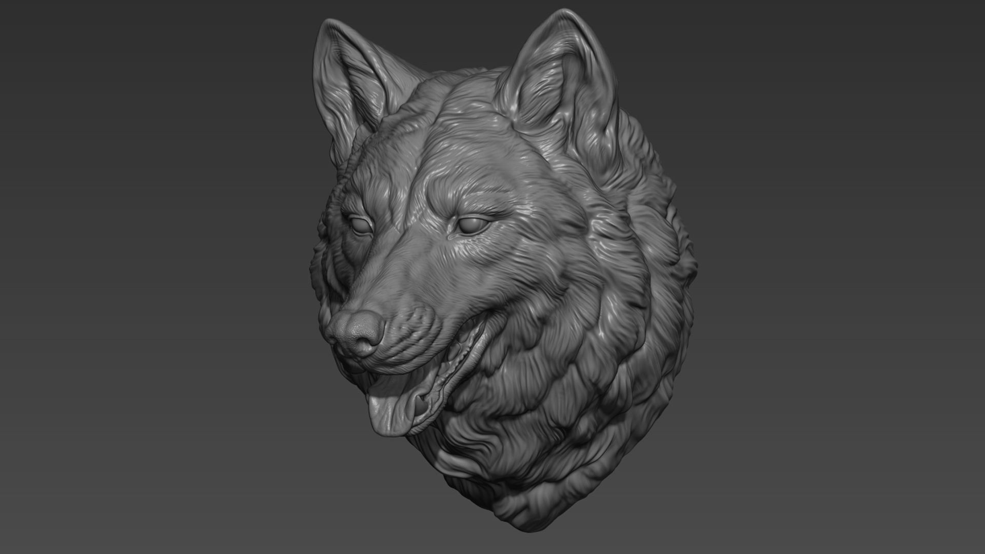 Wolf head with a mouth 3D print model_7
