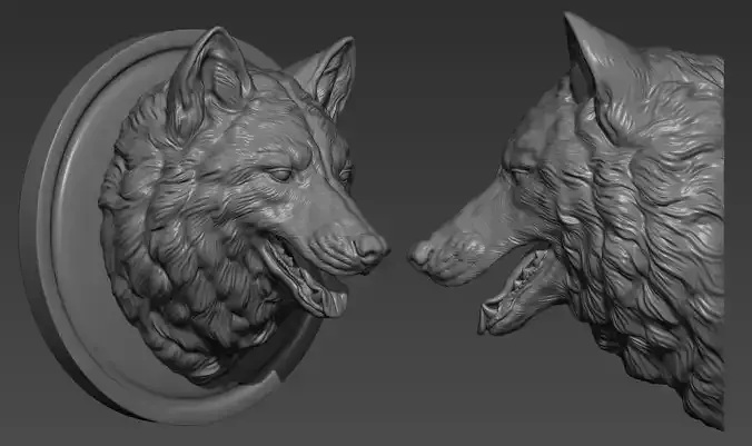 Wolf head with a mouth 3D print model