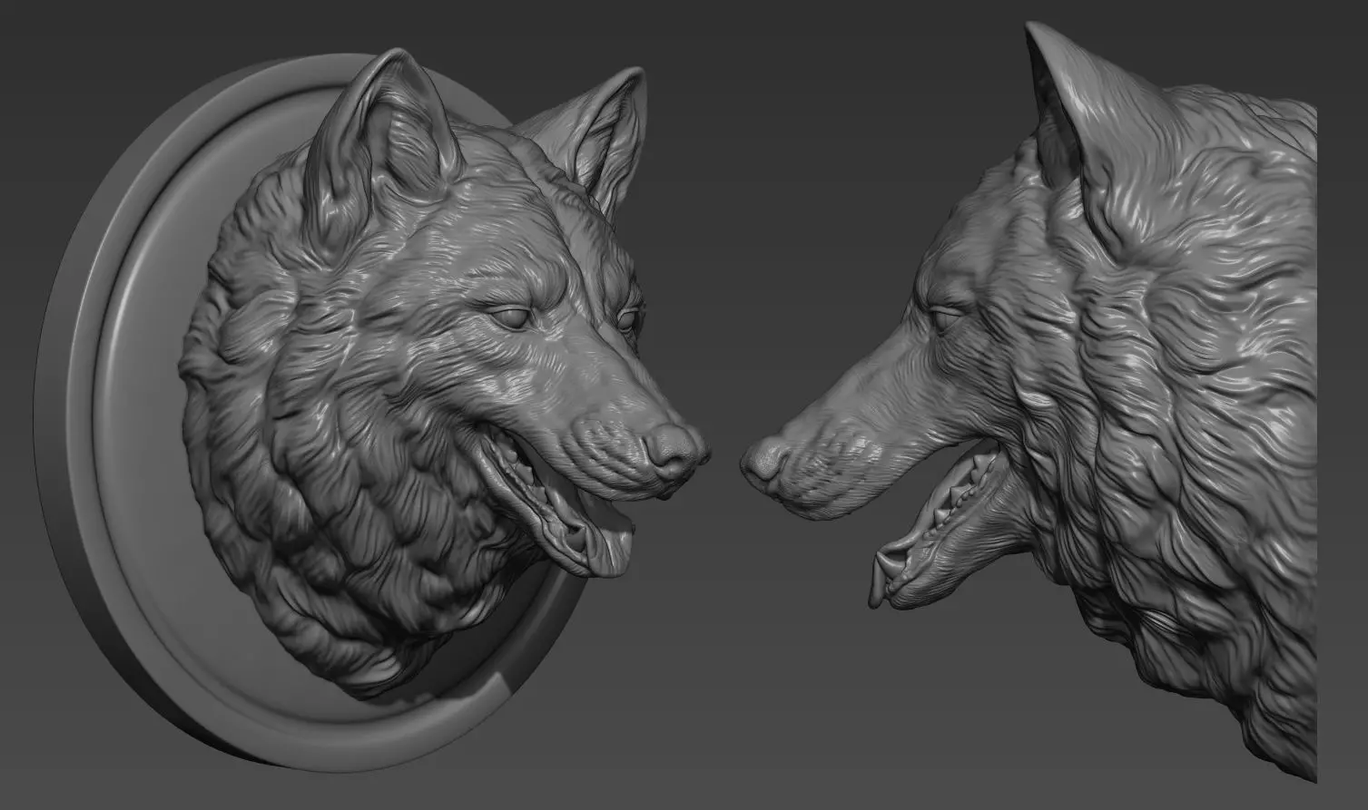 Wolf head with a mouth 3D print model_0