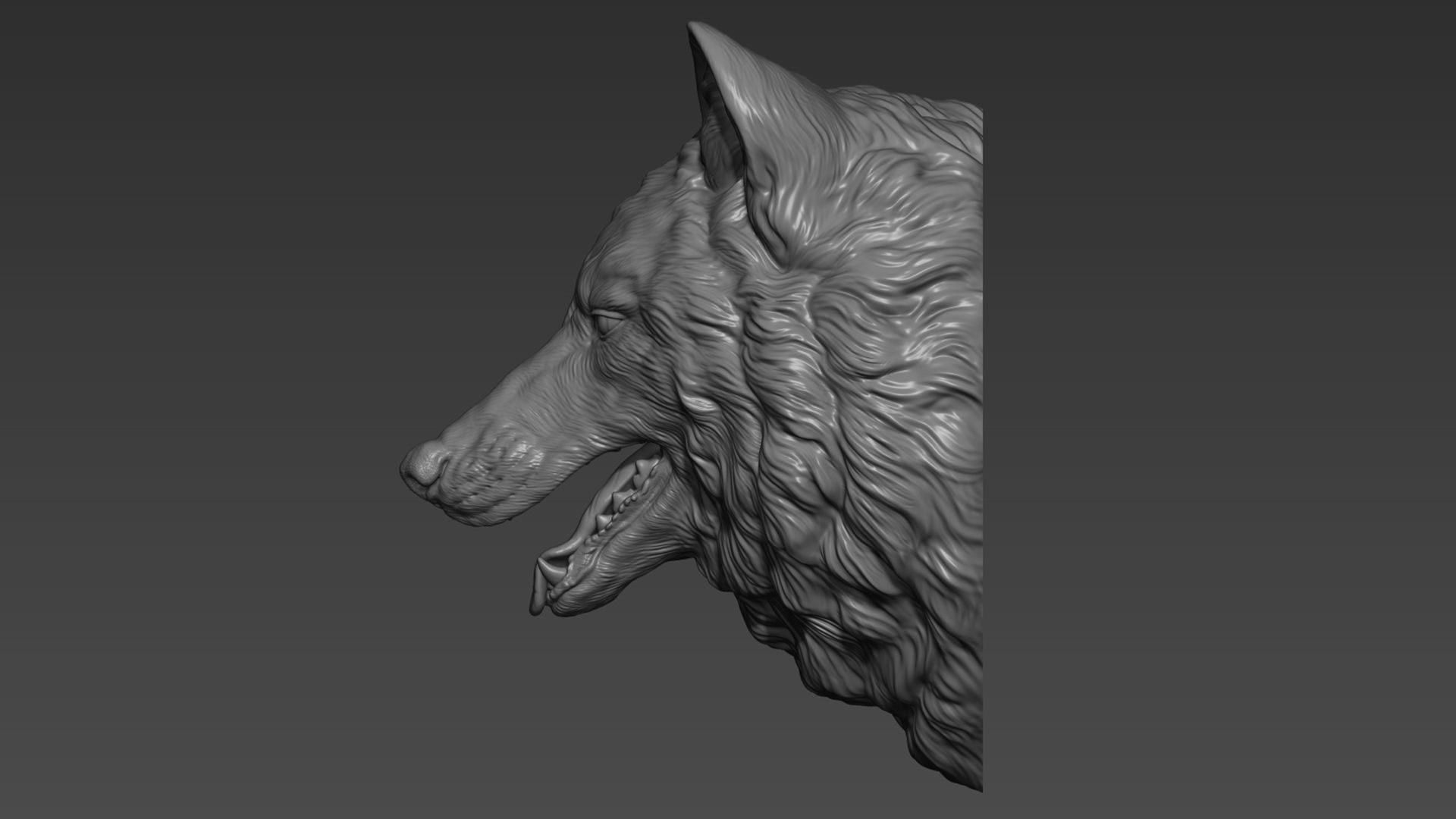 Wolf head with a mouth 3D print model_2