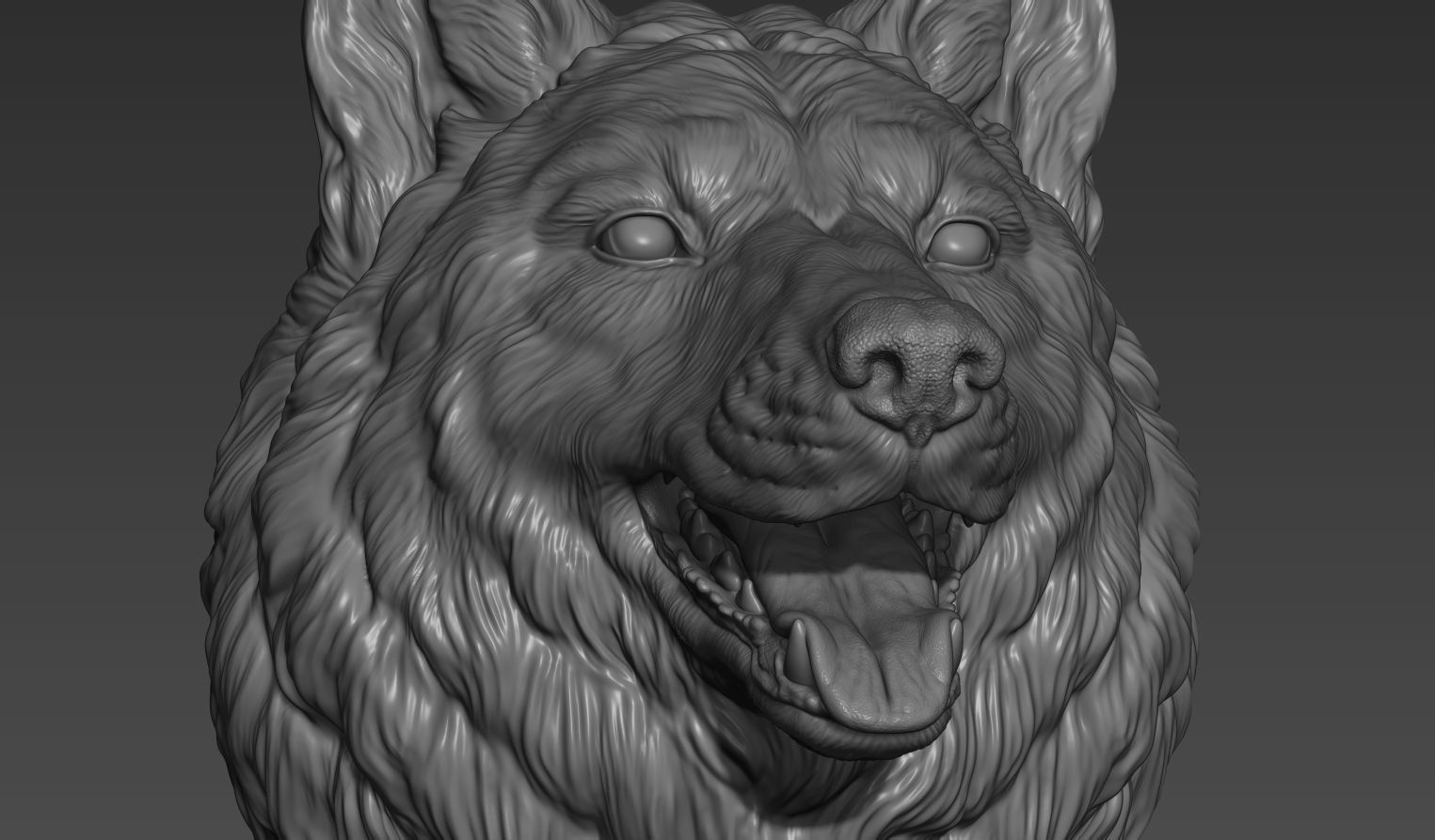 Wolf head with a mouth 3D print model_8